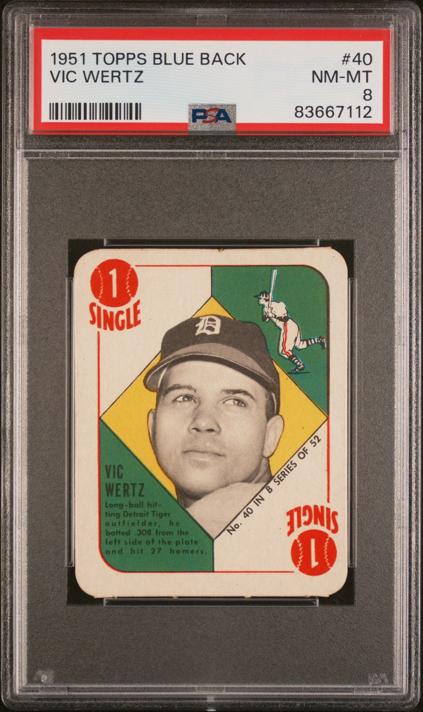 1951 TOPPS VIC WERTZ BLUE BACK #40 PSA 8