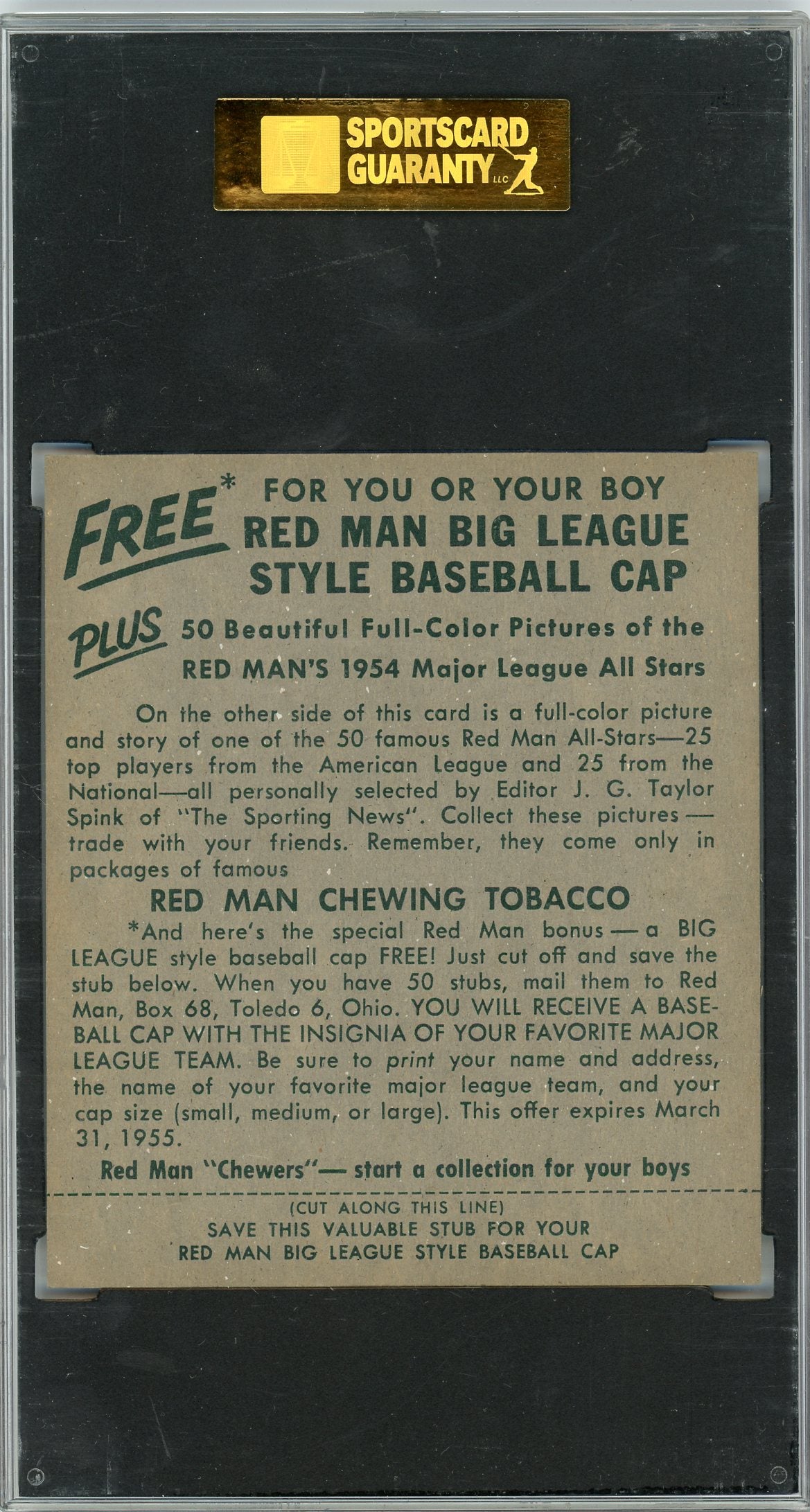1954 Redman Tobacco Gil Hodges #NL-22 (With Tab) SGC 6