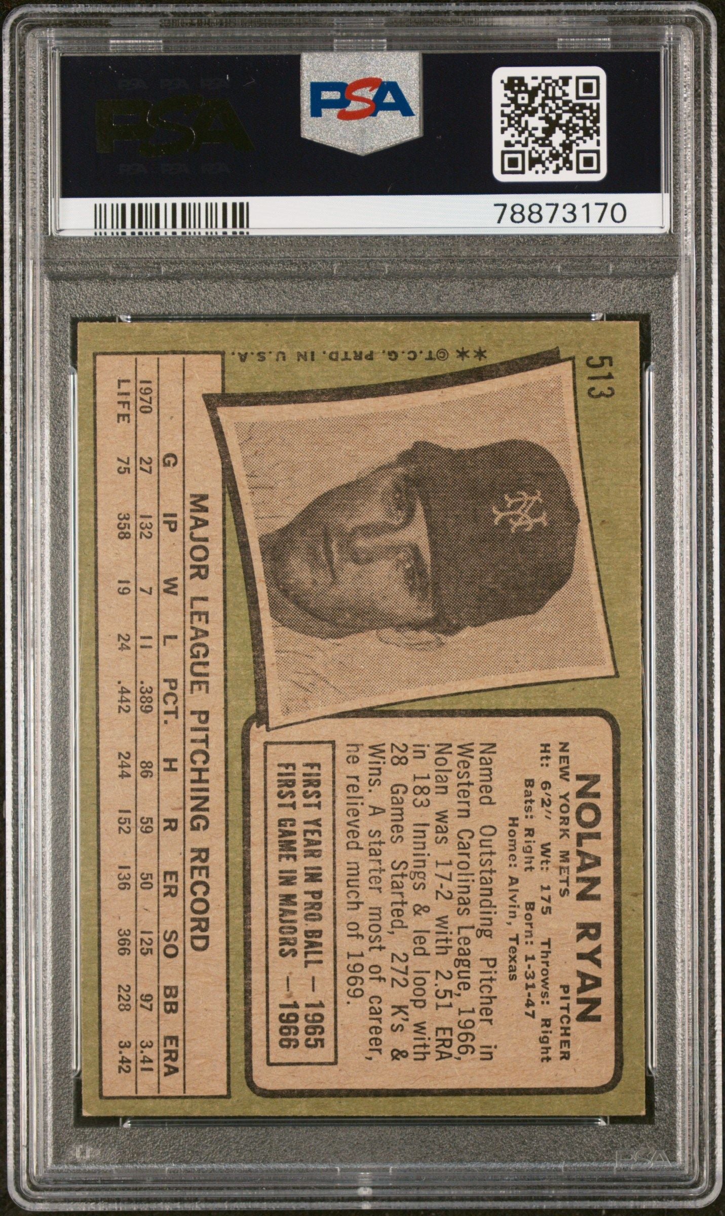 1971 TOPPS NOLAN RYAN #513 PSA 7