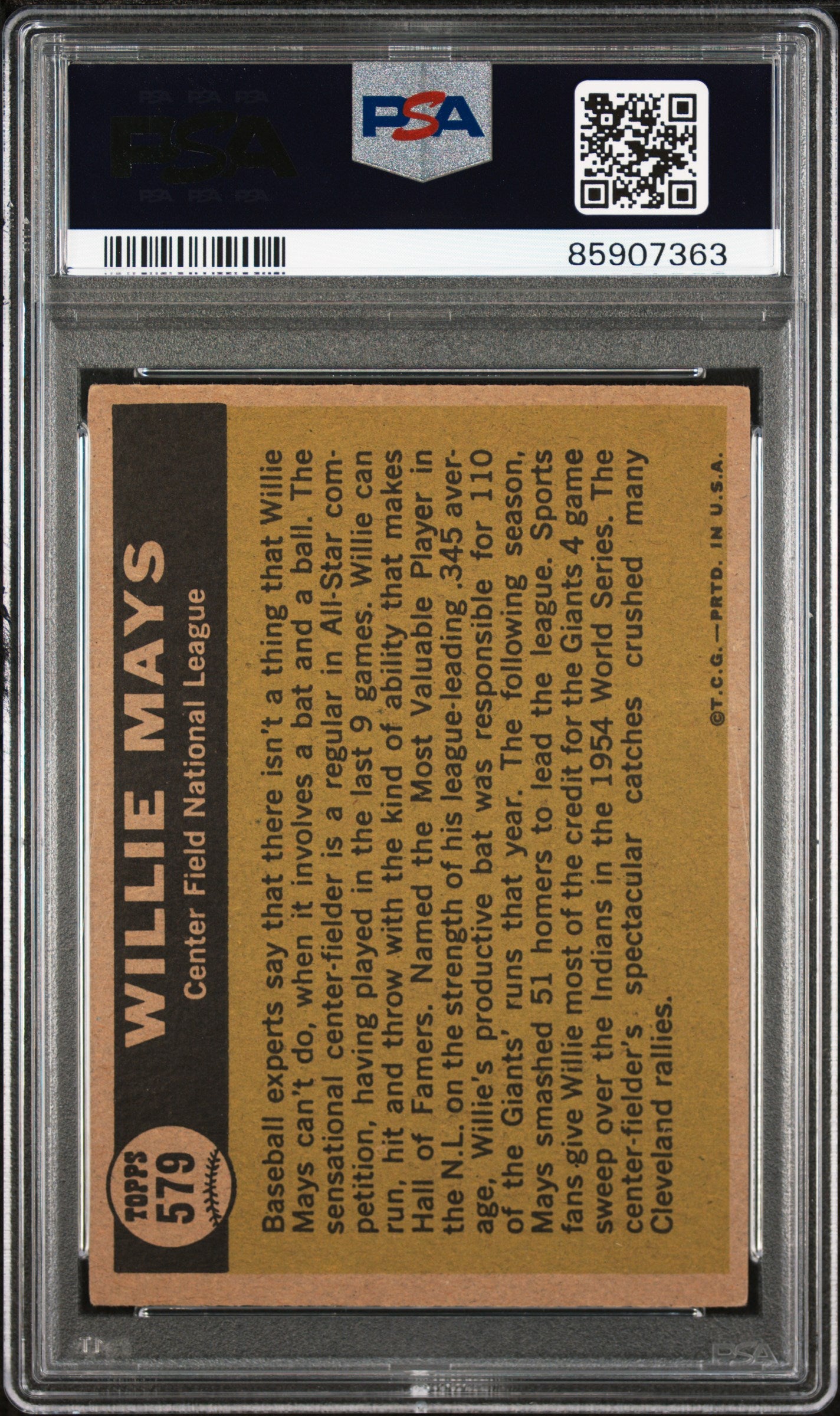 1961 Topps #579 Willie Mays All Star PSA Authentic
