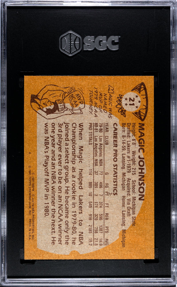 1981-82 TOPPS MAGIC JOHNSON #21 SGC 9