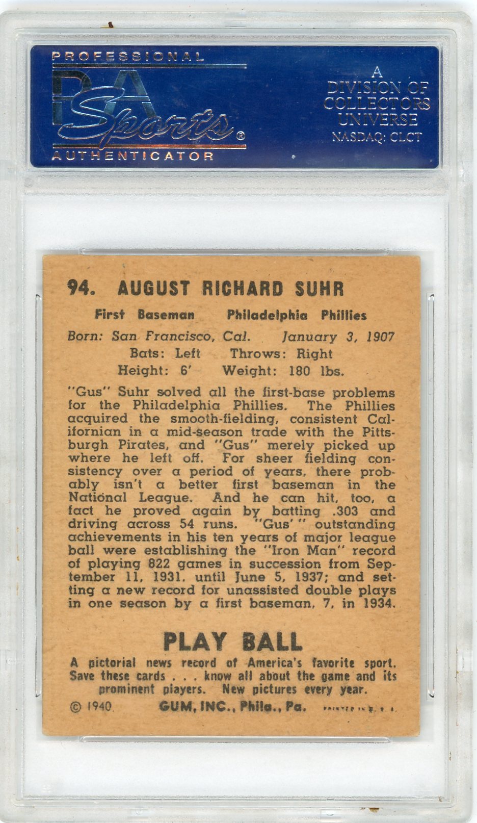 1940 Gus Suhr PSA A Auto A