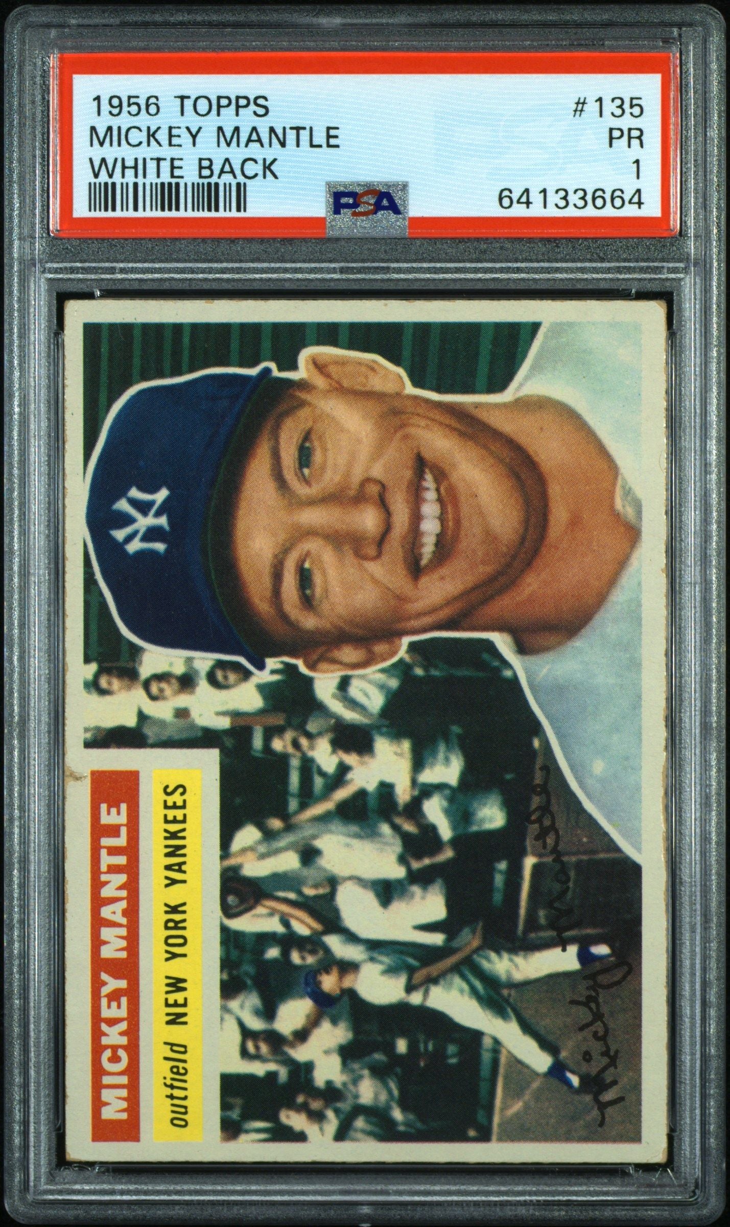 1956 TOPPS MICKEY MANTLE WHITE BACK #135 PSA 1
