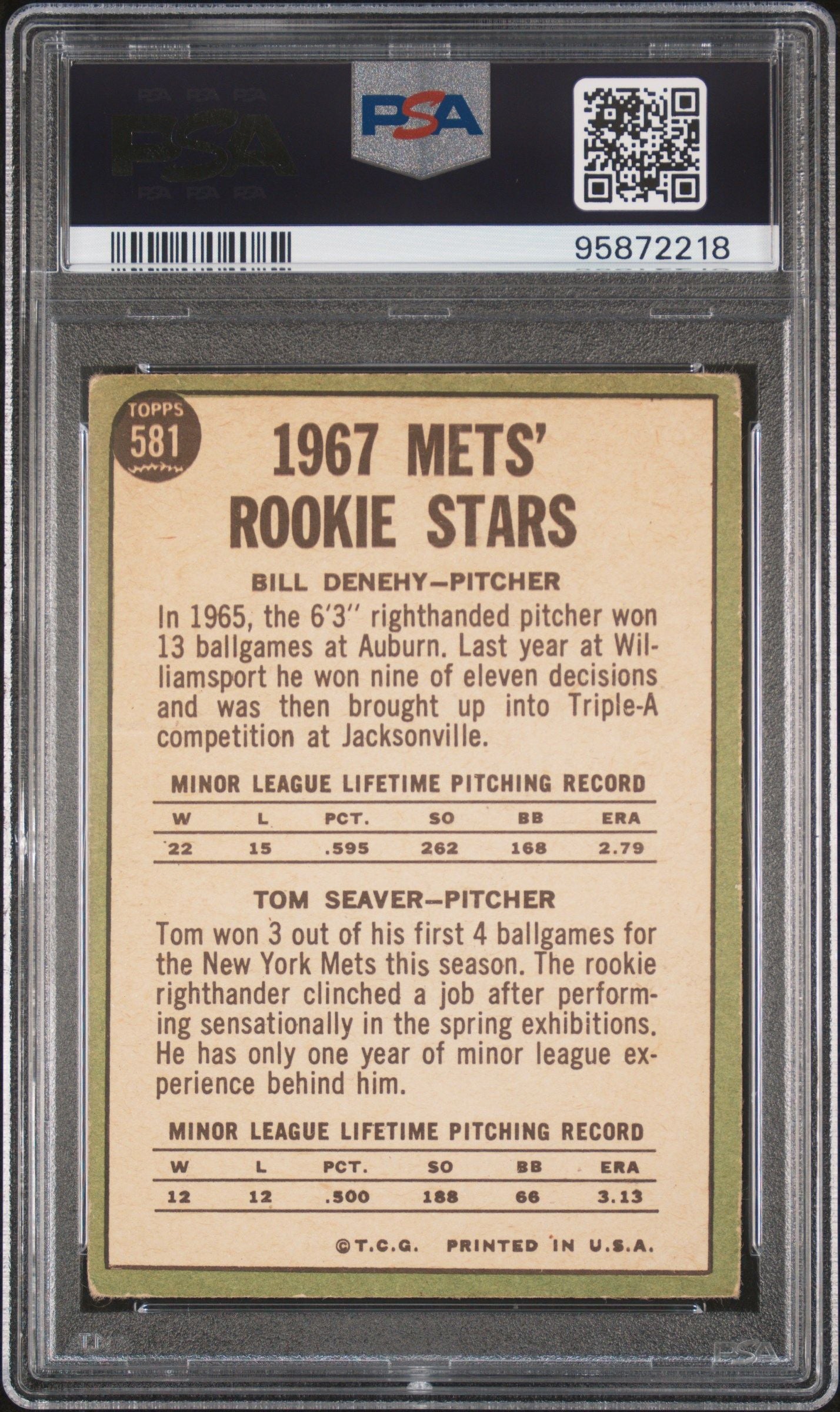1967 TOPPS METS ROOKIES B.DENEHY/T.SEAVER #581 PSA 1.5