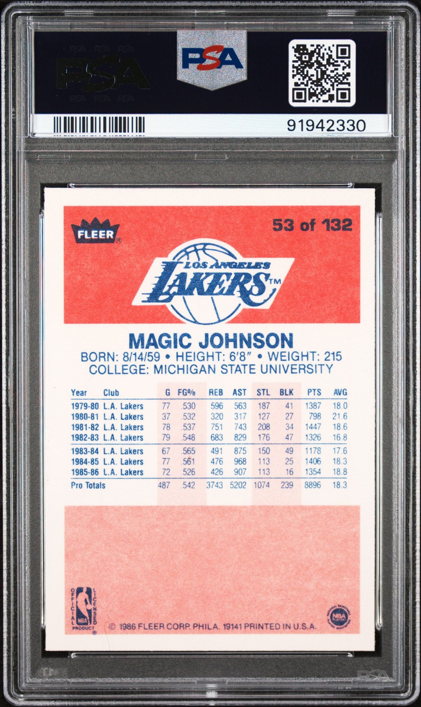 1986 FLEER MAGIC JOHNSON #53 PSA 10