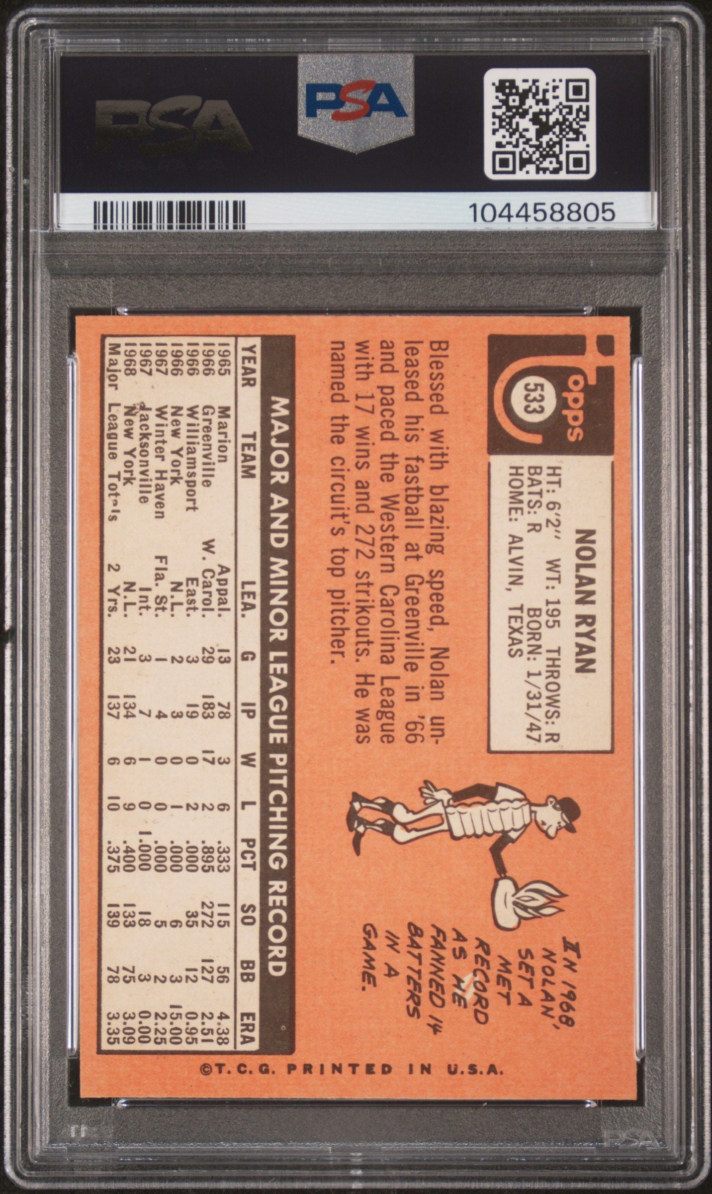 1969 TOPPS NOLAN RYAN #533 PSA 8