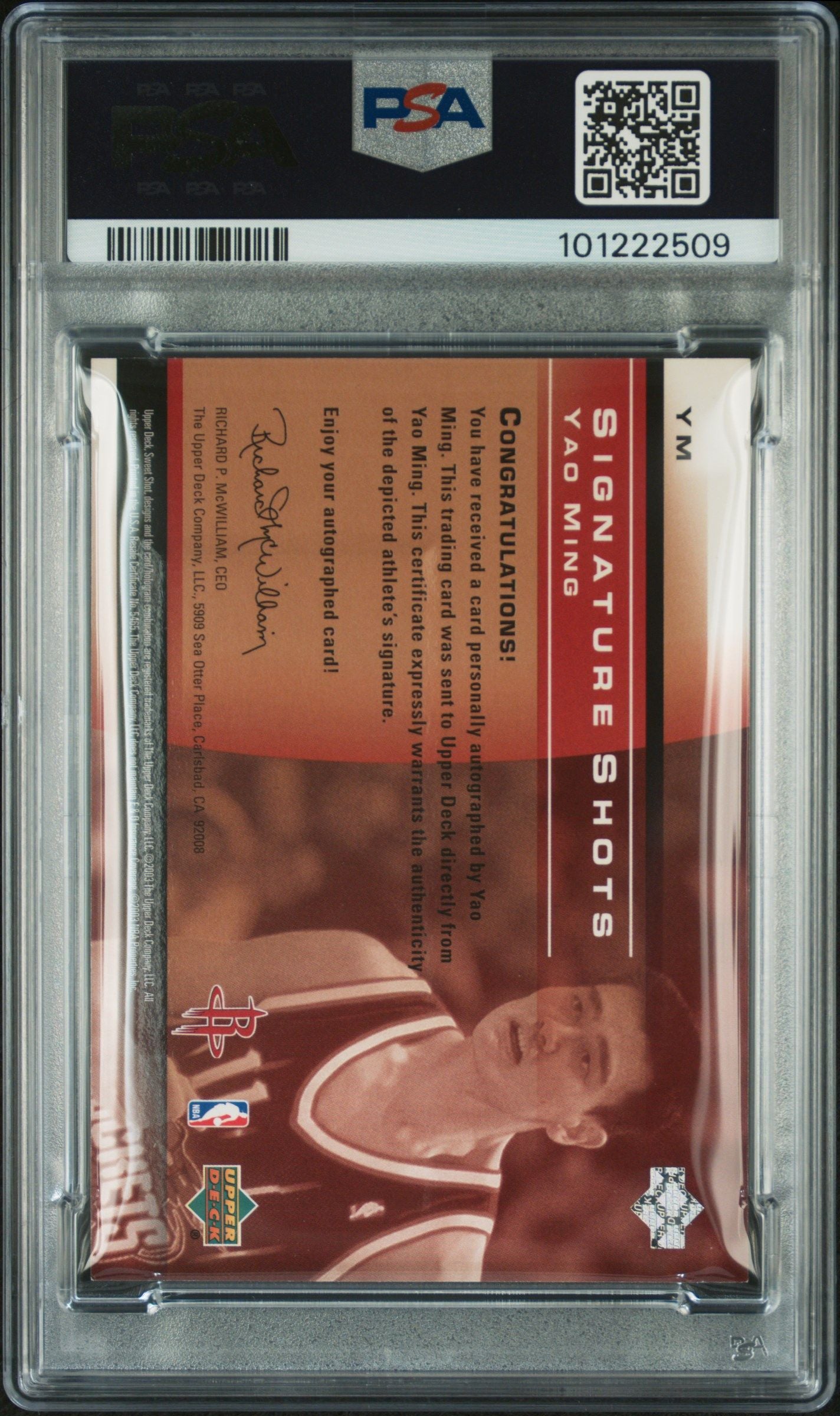 2003 UPPER DECK YAO MING SWEET SHOT SIGNATURE SHOTS #YM PSA 8
