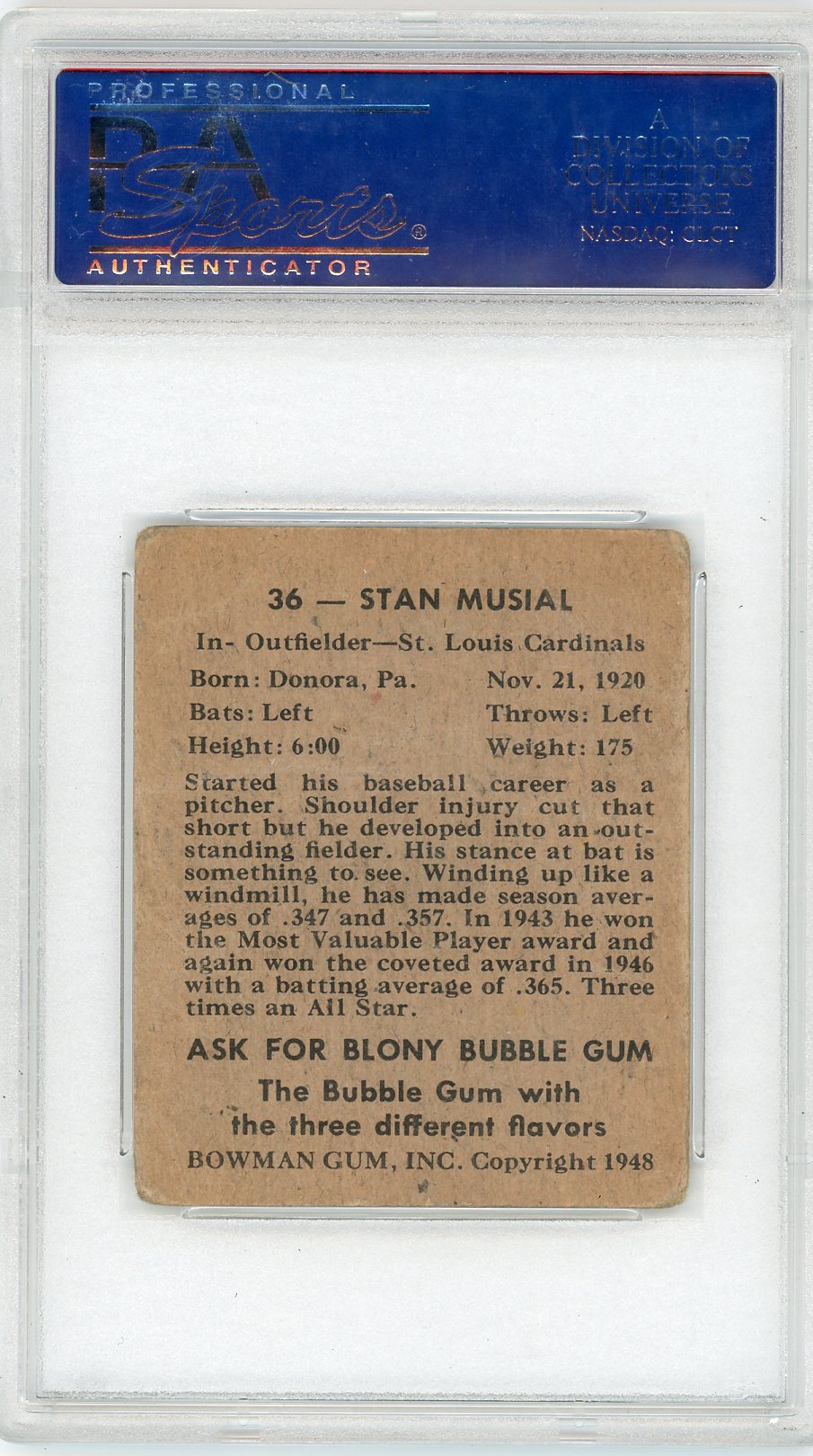 1948 Bowman Stan Musial #36 PSA A Auto A