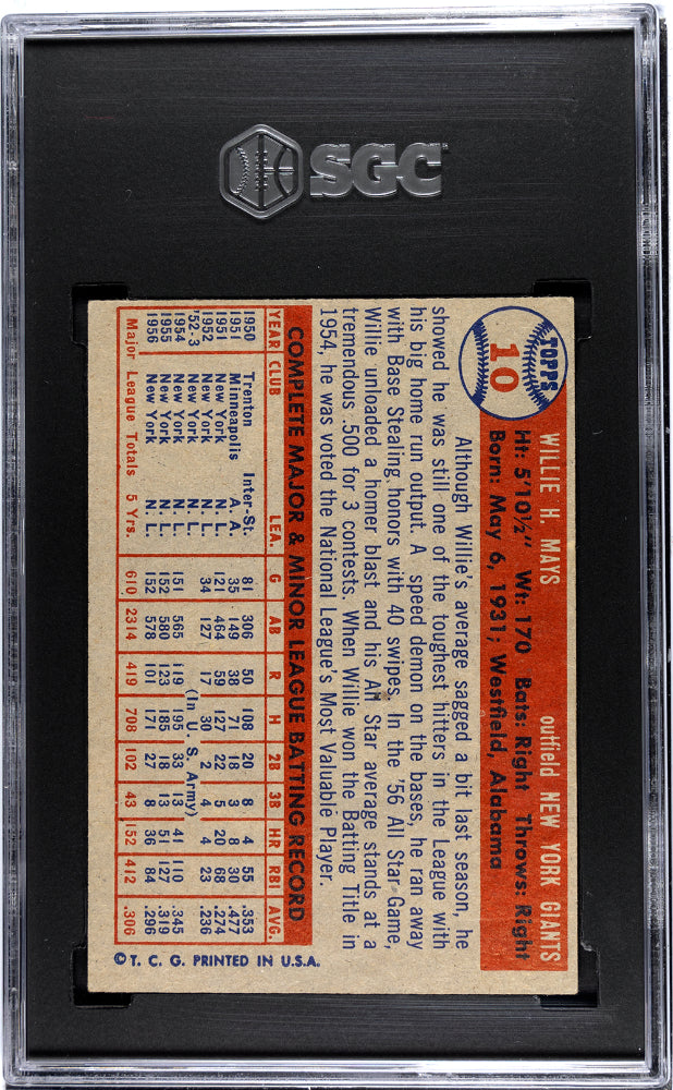 1957 TOPPS WILLIE MAYS #10 SGC 5