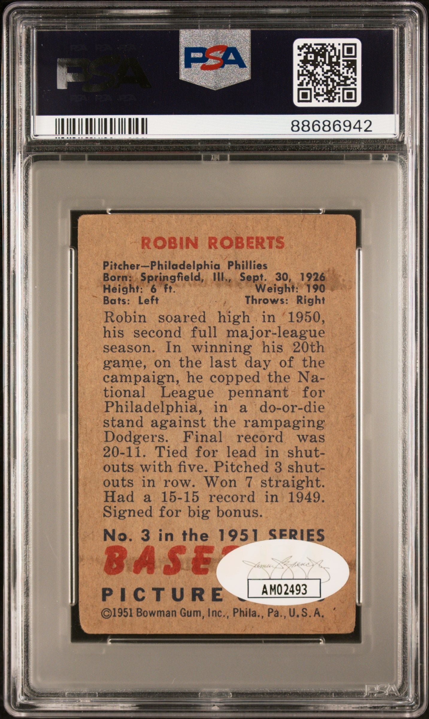 1951 BOWMAN ROBIN ROBERTS #3 PSA 1.5