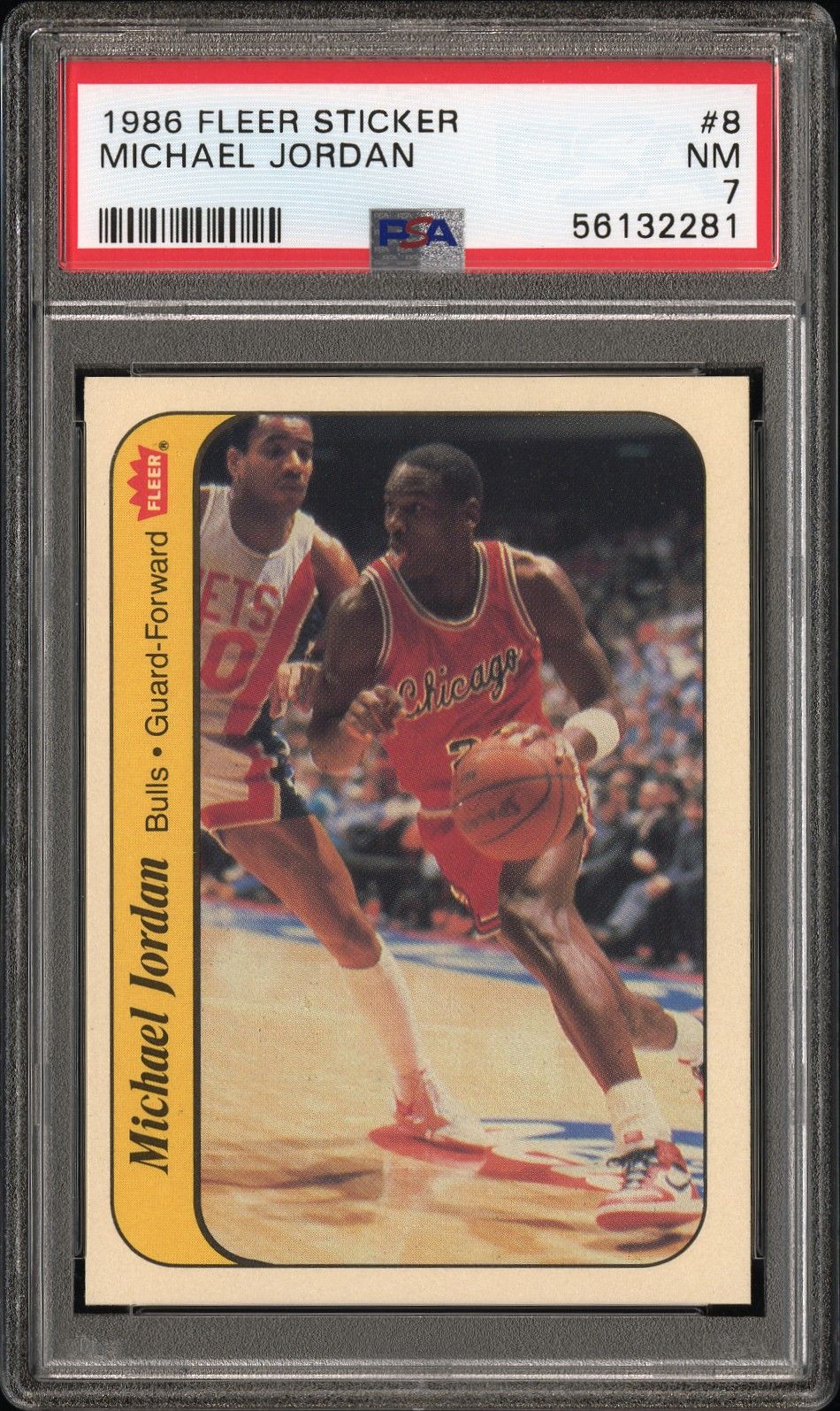 1986 FLEER MICHAEL JORDAN STICKER #8 PSA 7