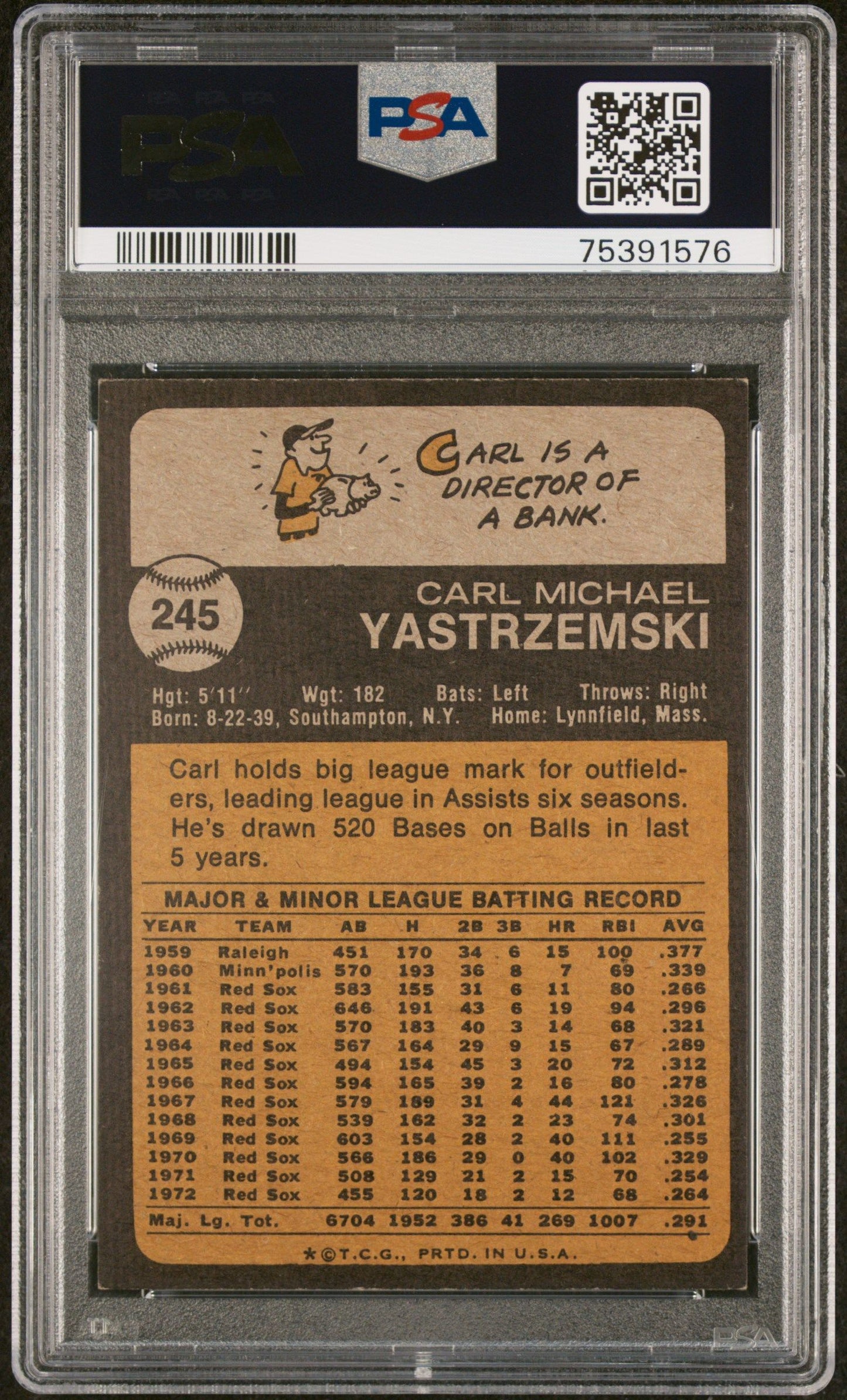 1973 TOPPS CARL YASTRZEMSKI #245 PSA 5 AUTO 10