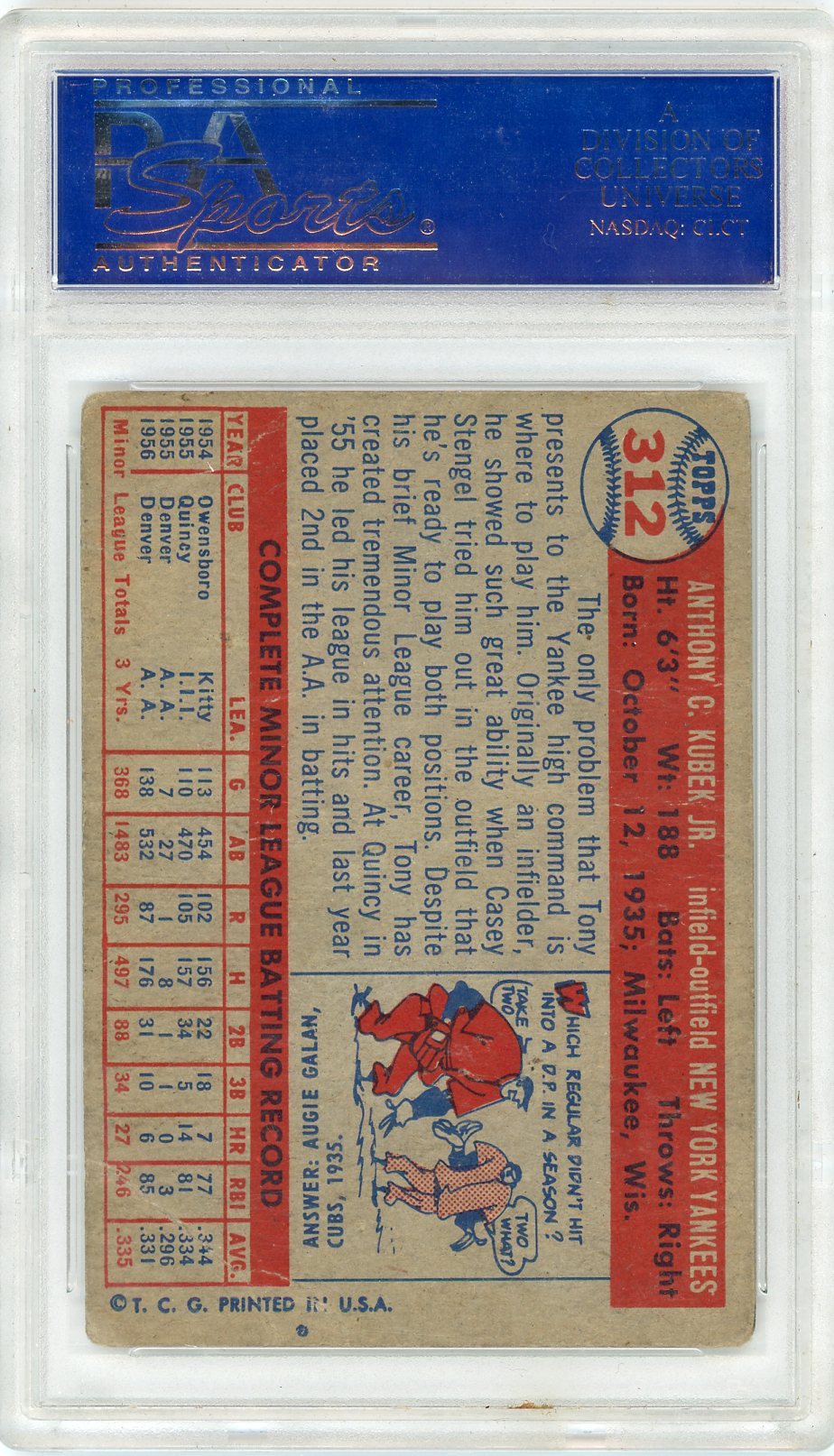 1957 Tony Kubek PSA A Auto 1