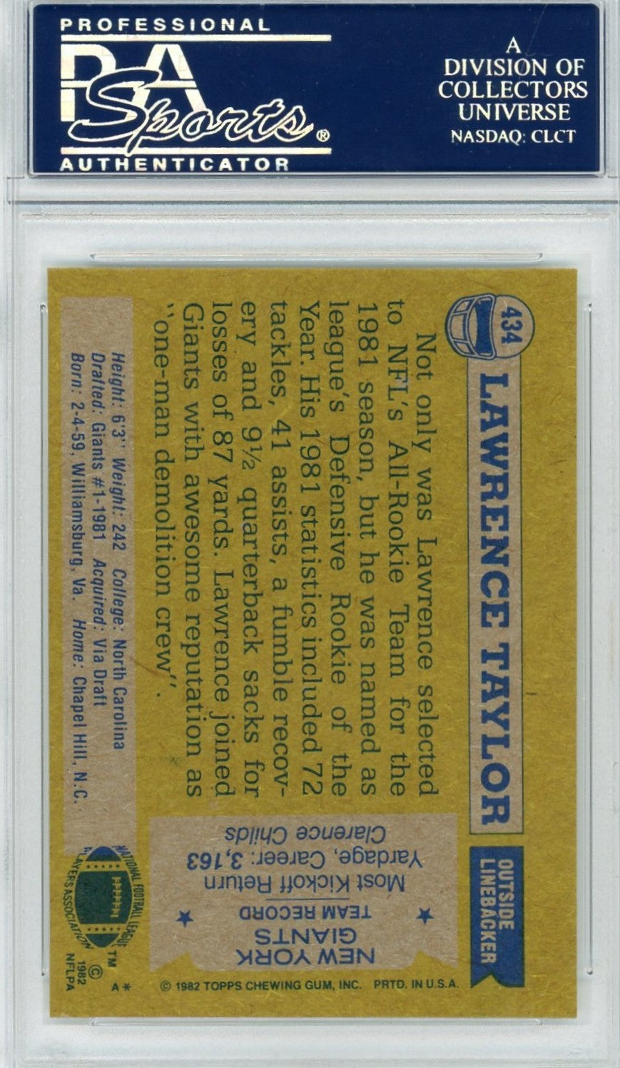 1982 Lawrence Taylor PSA A Auto A