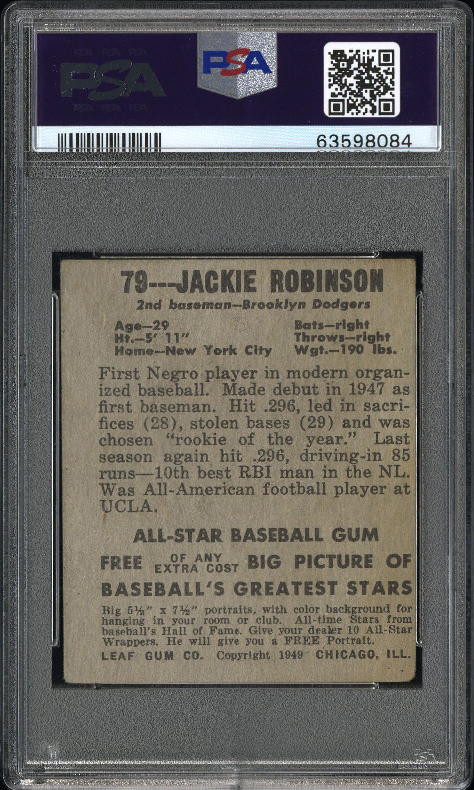 1948 LEAF JACKIE ROBINSON #79 PSA 2