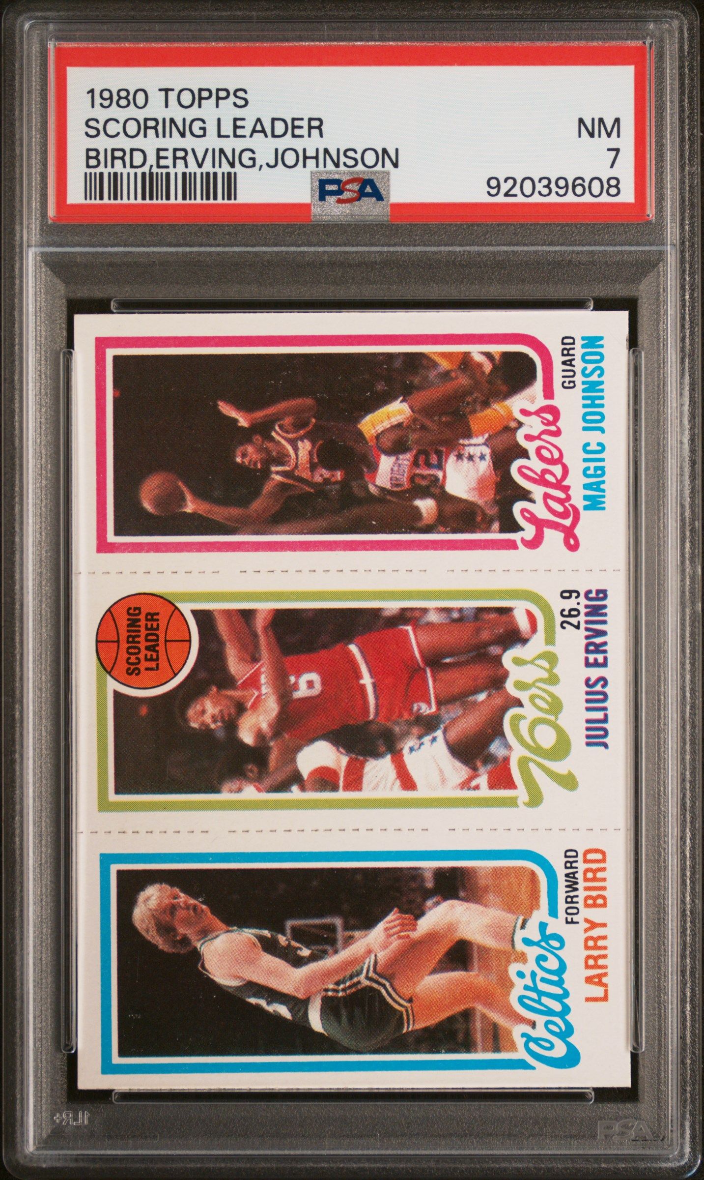 1980 TOPPS SCORING LEADER BIRD,ERVING,JOHNSON PSA 7