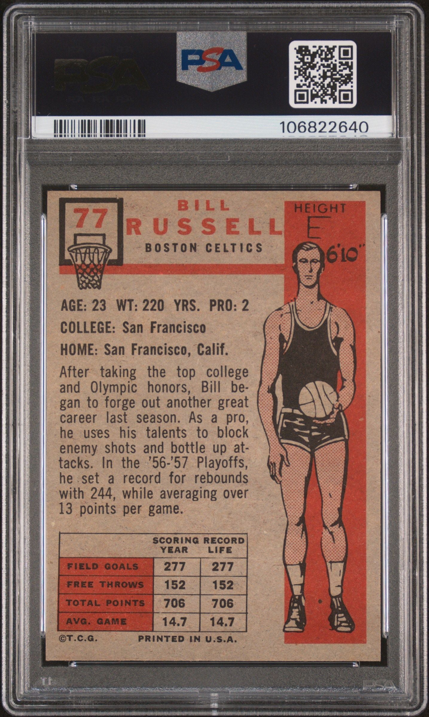 1957 TOPPS BILL RUSSELL #77 PSA 5