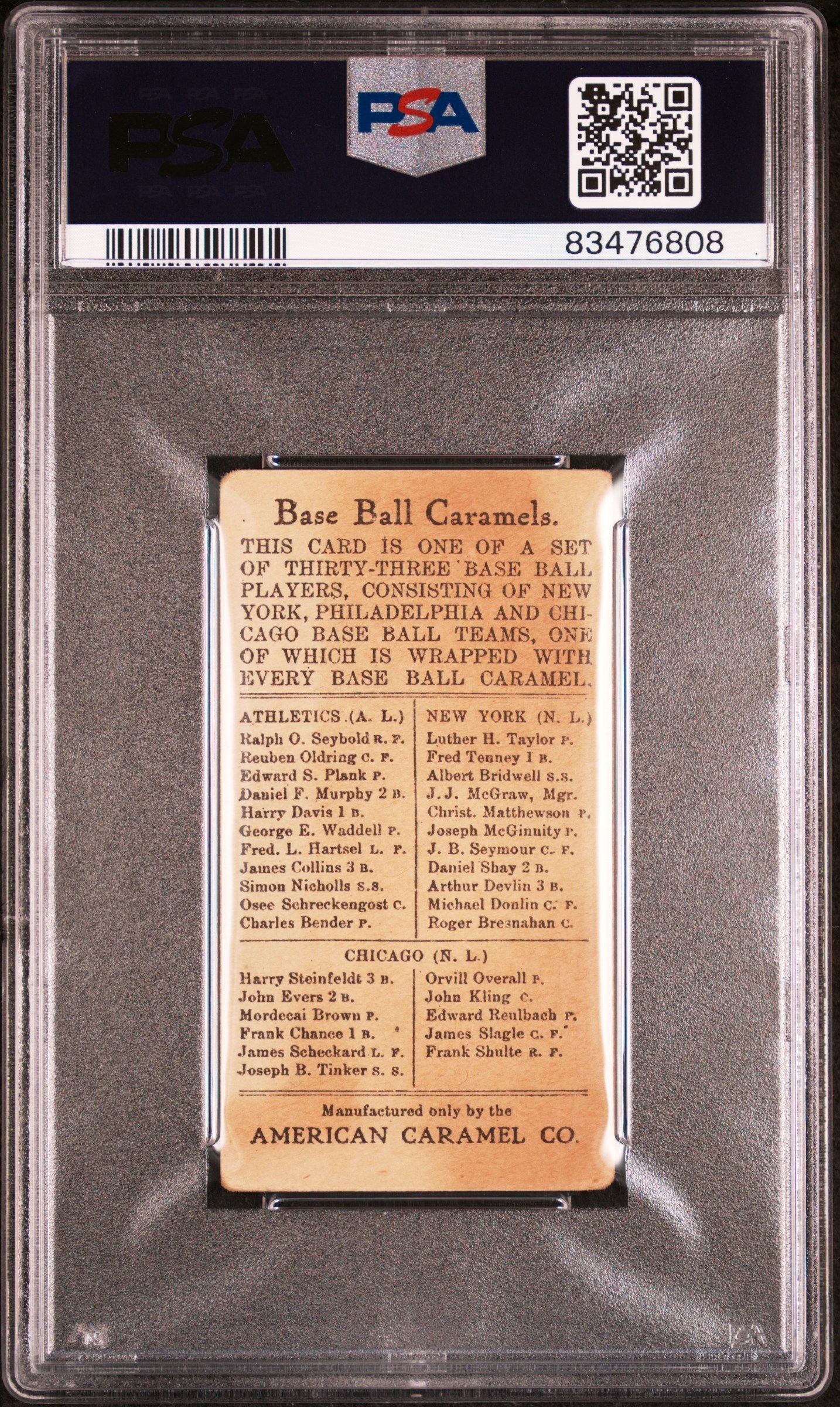 1908 EDWARD REULBACH E91 AMERICAN CARAMEL SET A PSA 2