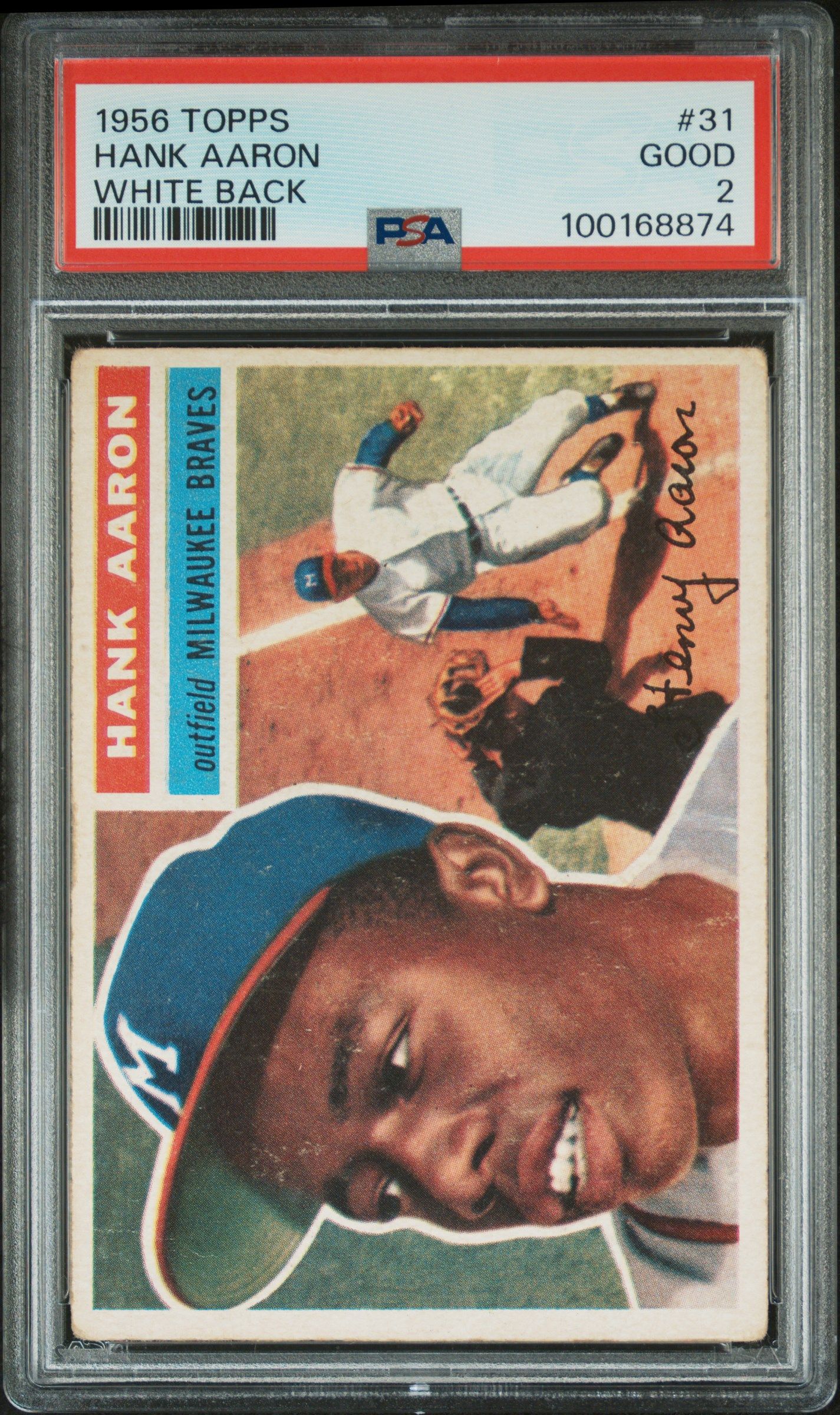 1956 TOPPS HANK AARON WHITE BACK #31 PSA 2