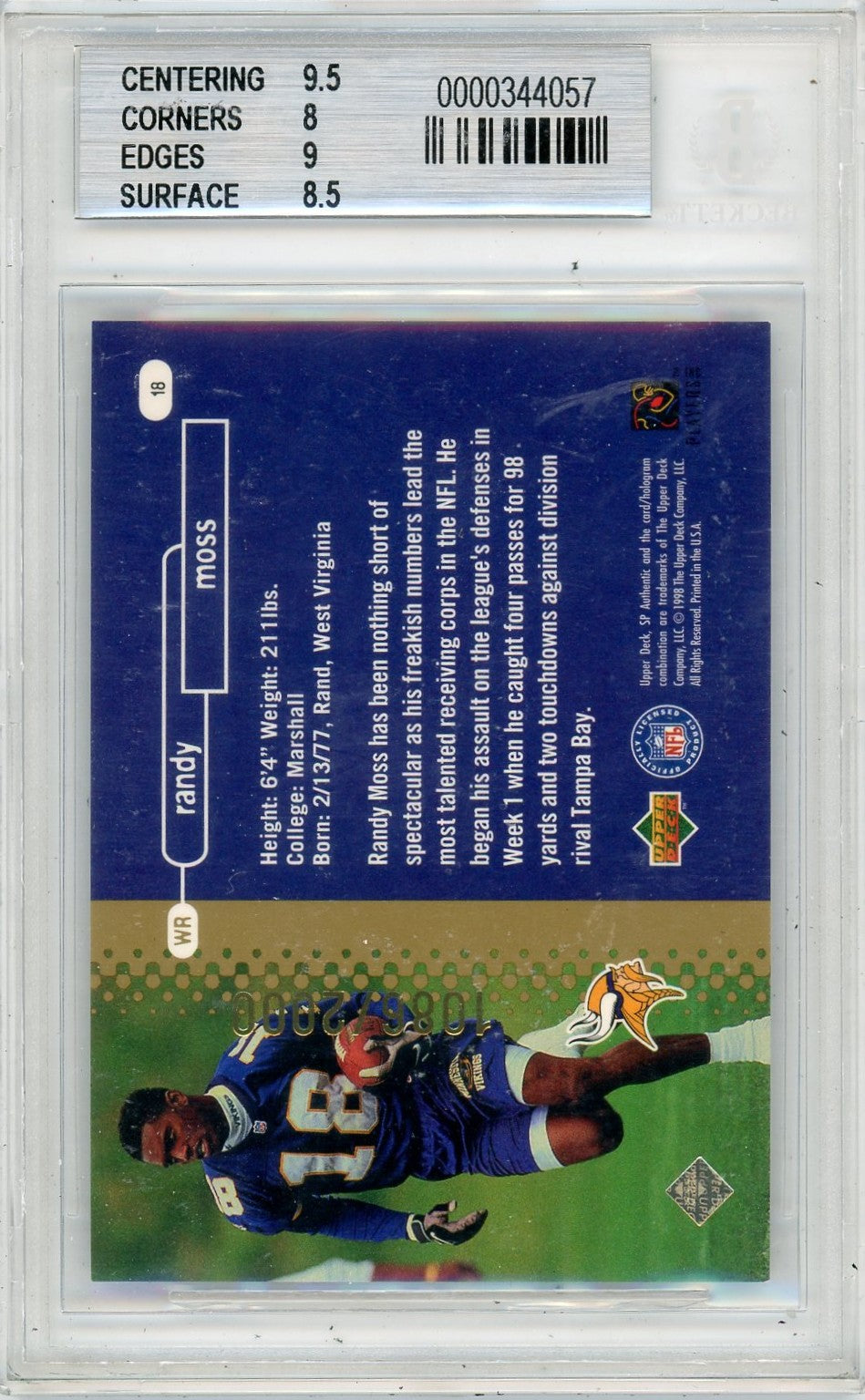 1998 SP Authentic Randy Moss #18 BGS 8.5