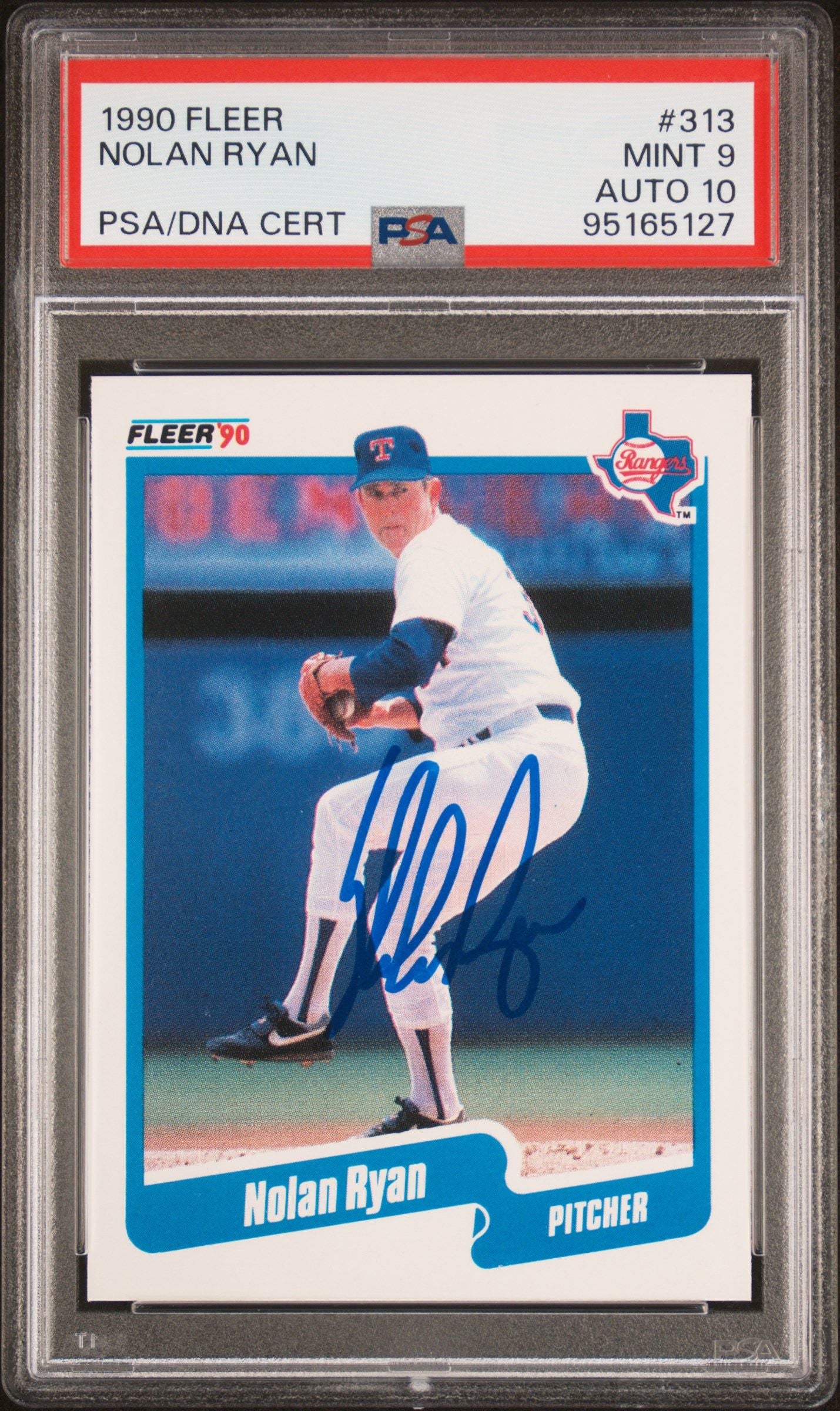 1990 FLEER NOLAN RYAN #313 PSA/DNA 9 AUTO 10