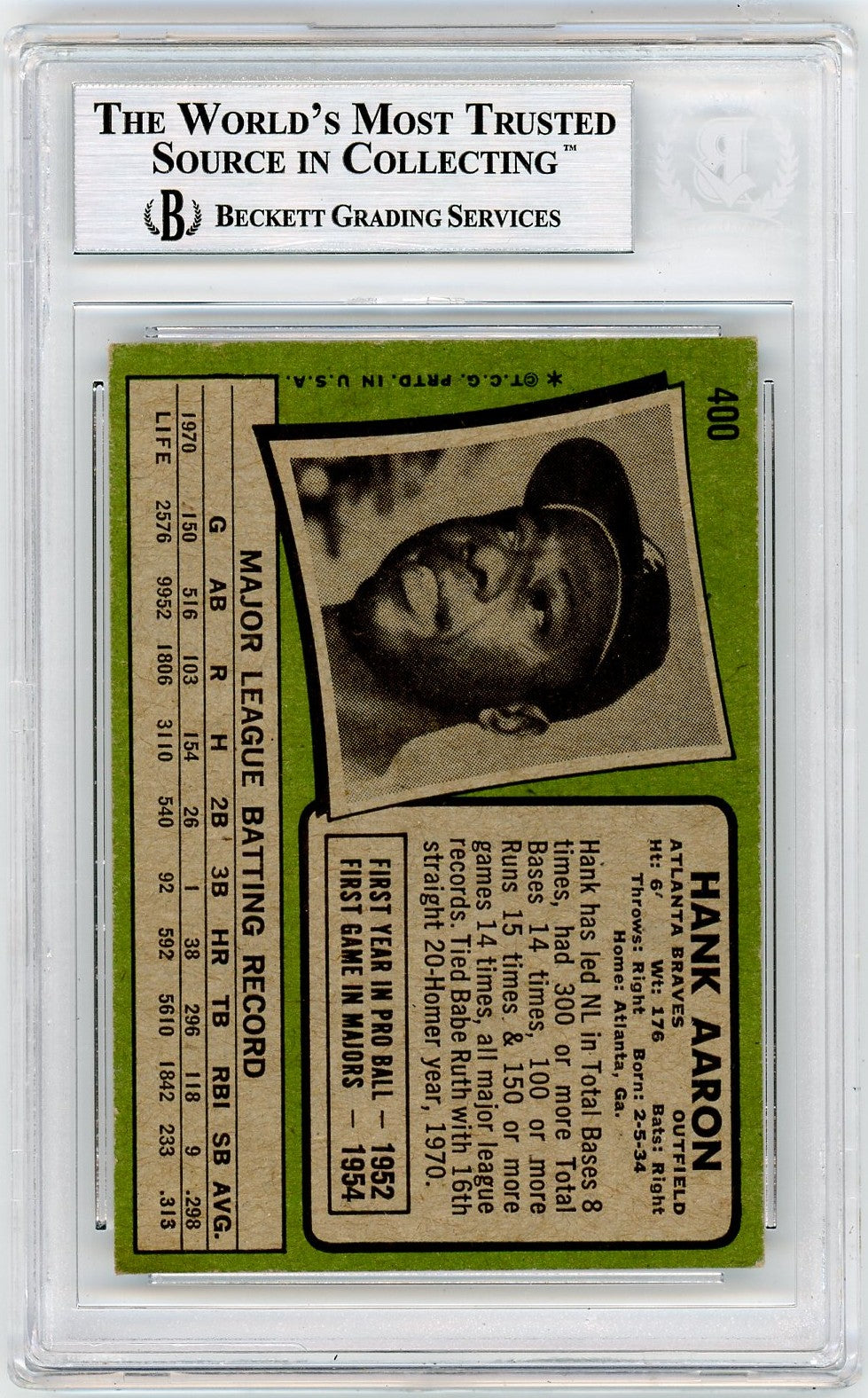 1971 Topps Hank Aaron #400 BVG Authentic BAS Auto A