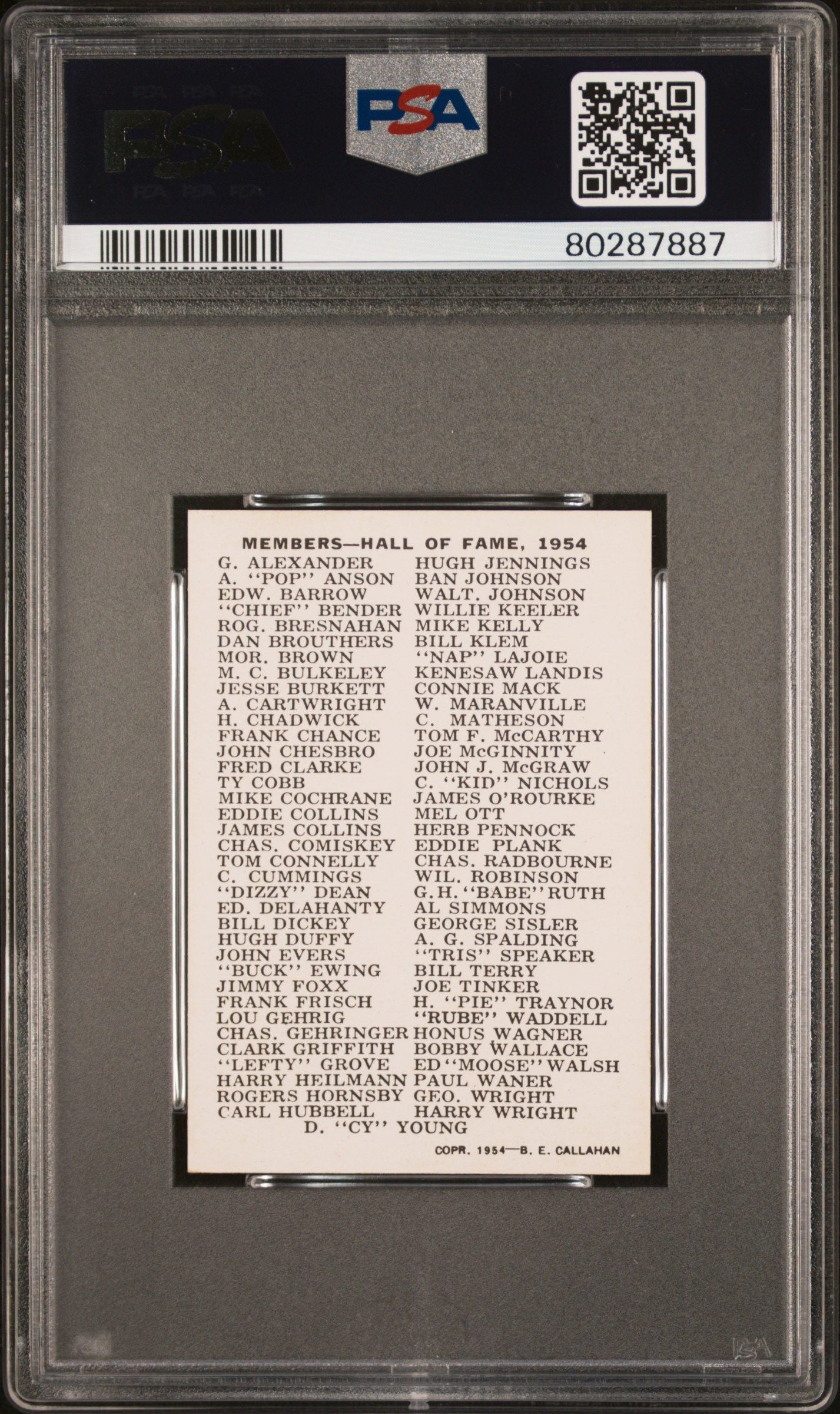 1950 MUSEUM INTER. VIEW CALLAHAN HALL OF FAME 1954 AT TOP ON BACK PSA 8.5