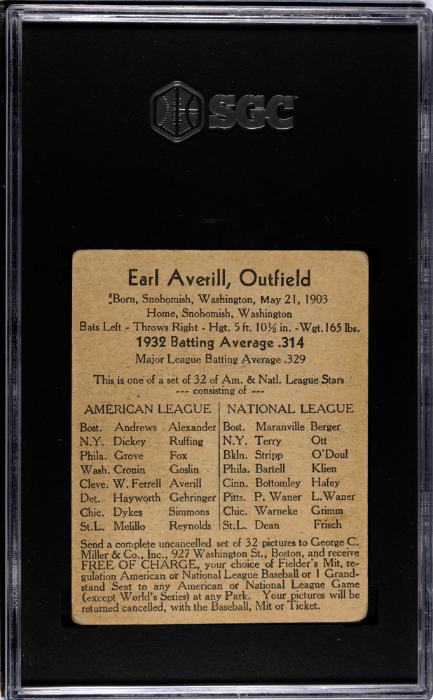 1933 EARL AVERILL GEORGE C. MILLER SGC 2.5