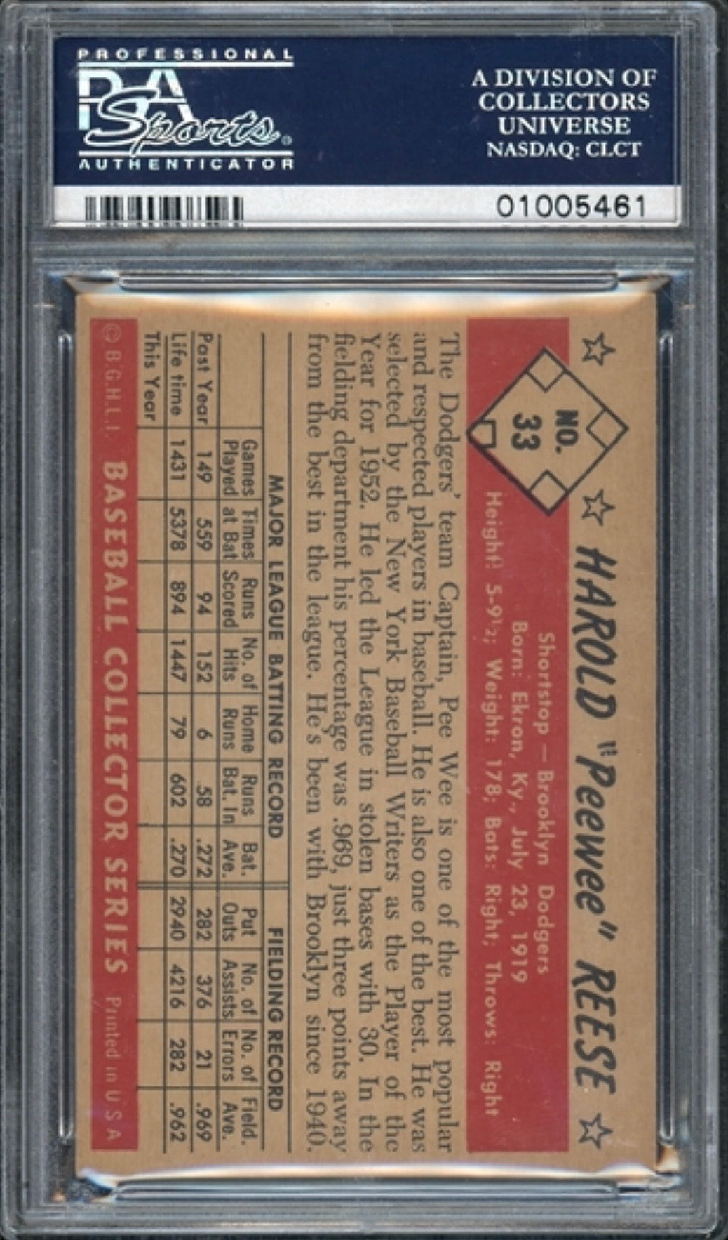 1953 Bowman Color Pee Wee Reese #33 PSA 8