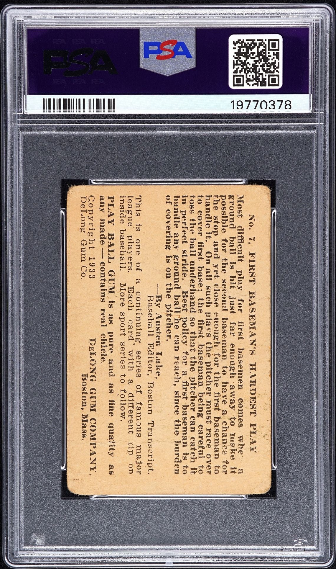 1933 LOU GEHRIG DELONG #7 PSA 1
