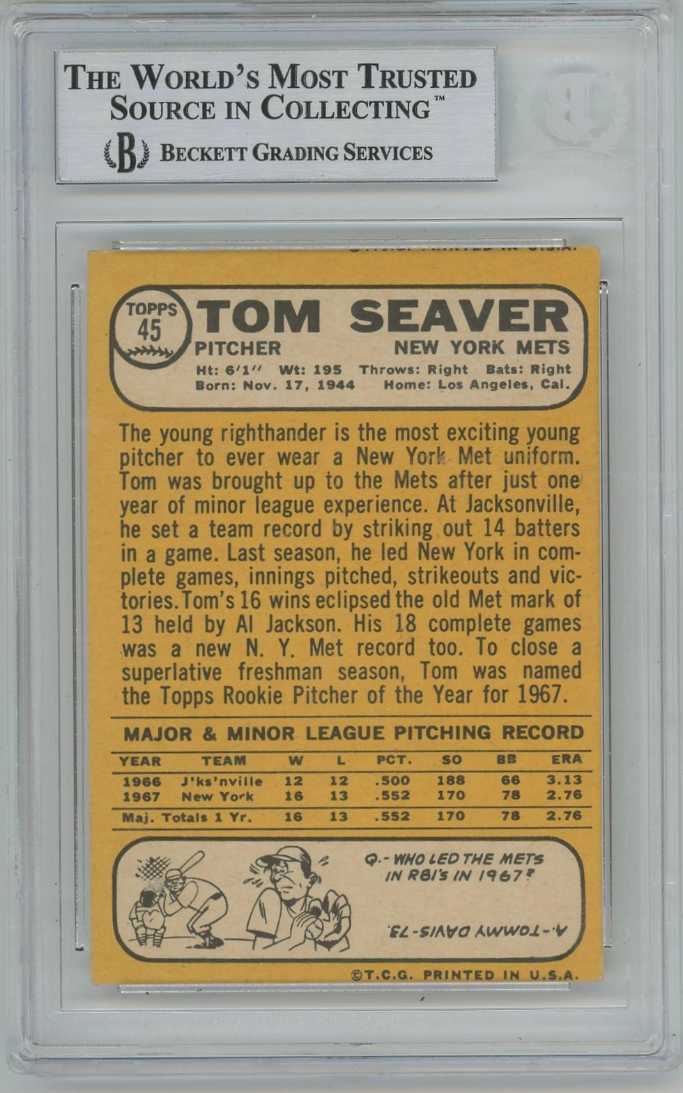 1968 Topps Tom Seaver #45 BGS A