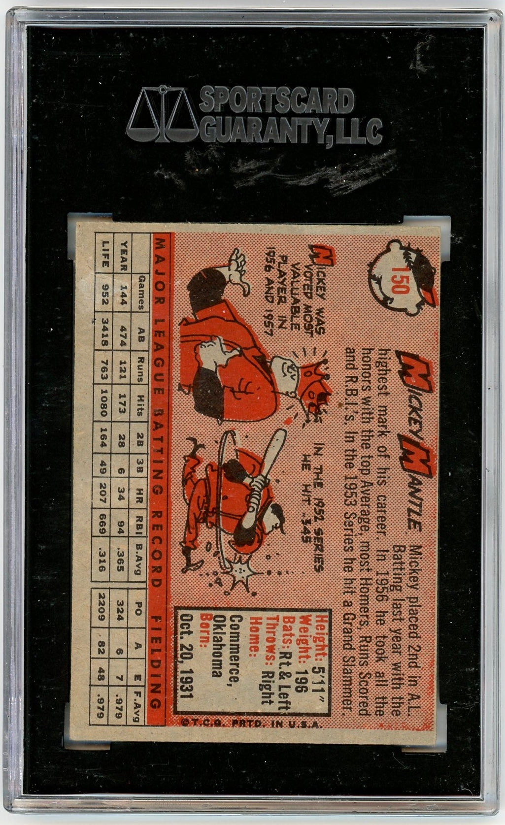 1958 TOPPS MICKEY MANTLE #150 SGC 6