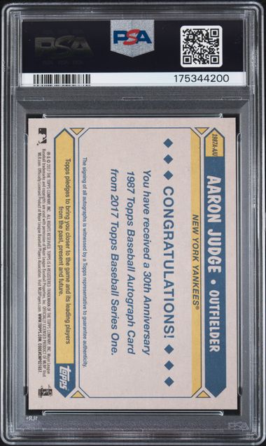 2017 Topps 1987 Topps Autographs Aaron Judge #AJU PSA 9 Auto 10