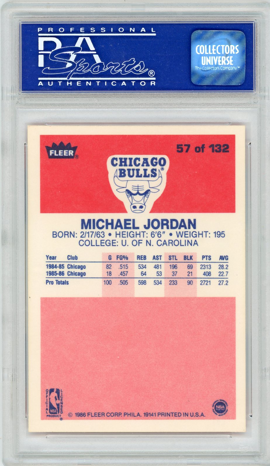 1986 Fleer Michael Jordan #57 PSA 9