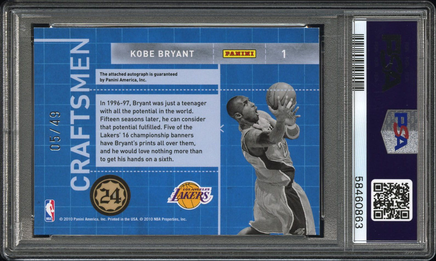 2010 DONRUSS KOBE BRYANT CRAFTSMEN SIGNATURE #1 PSA 7