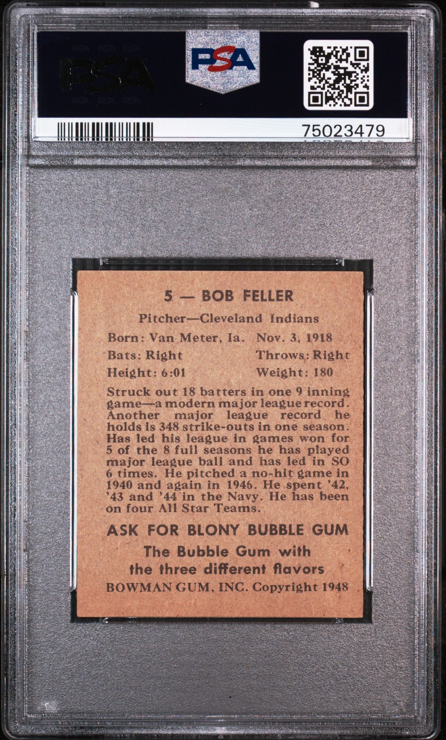 1948 BOWMAN BOB FELLER #5 PSA 9