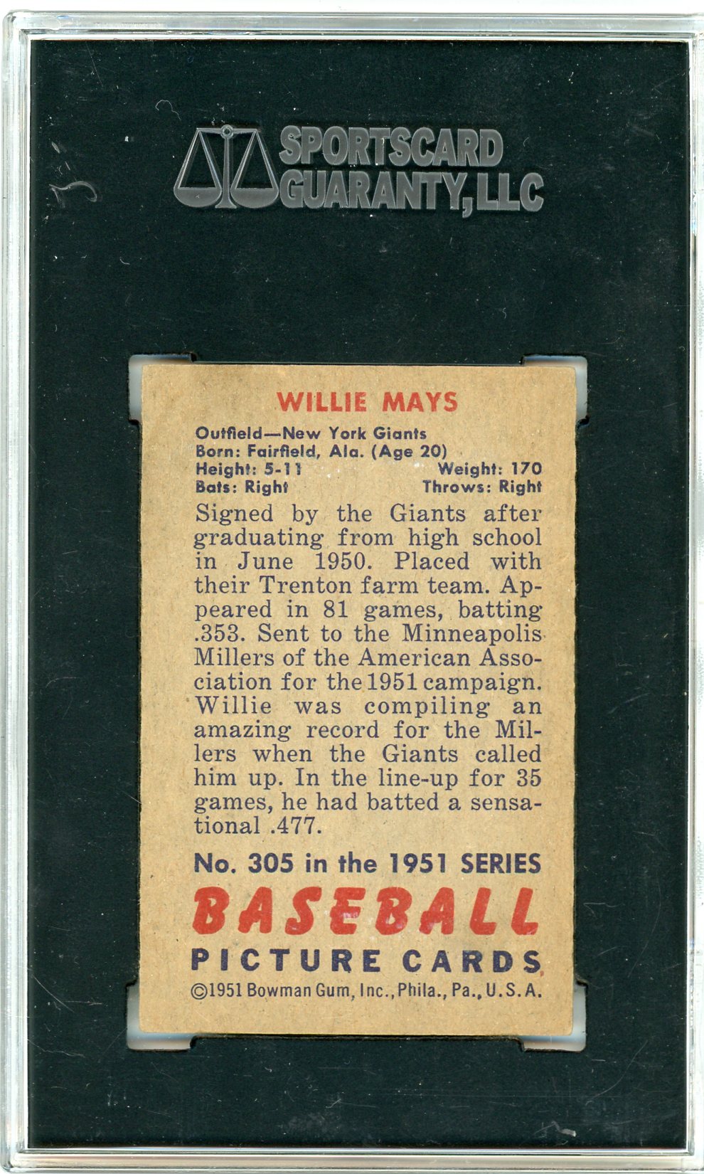 1951 Bowman Willie Mays #305 SGC 3