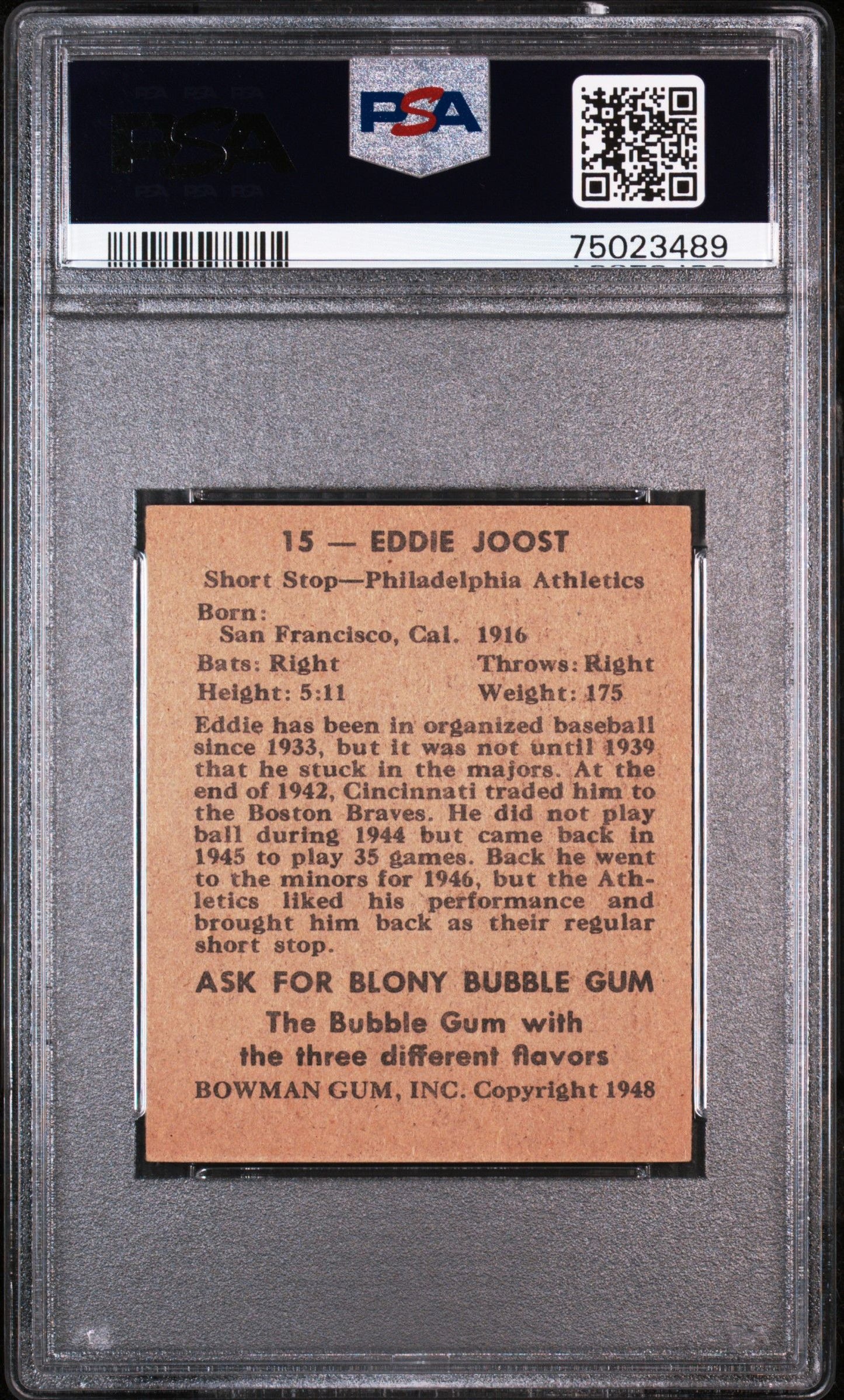 1948 BOWMAN EDDIE JOOST #15 PSA 7