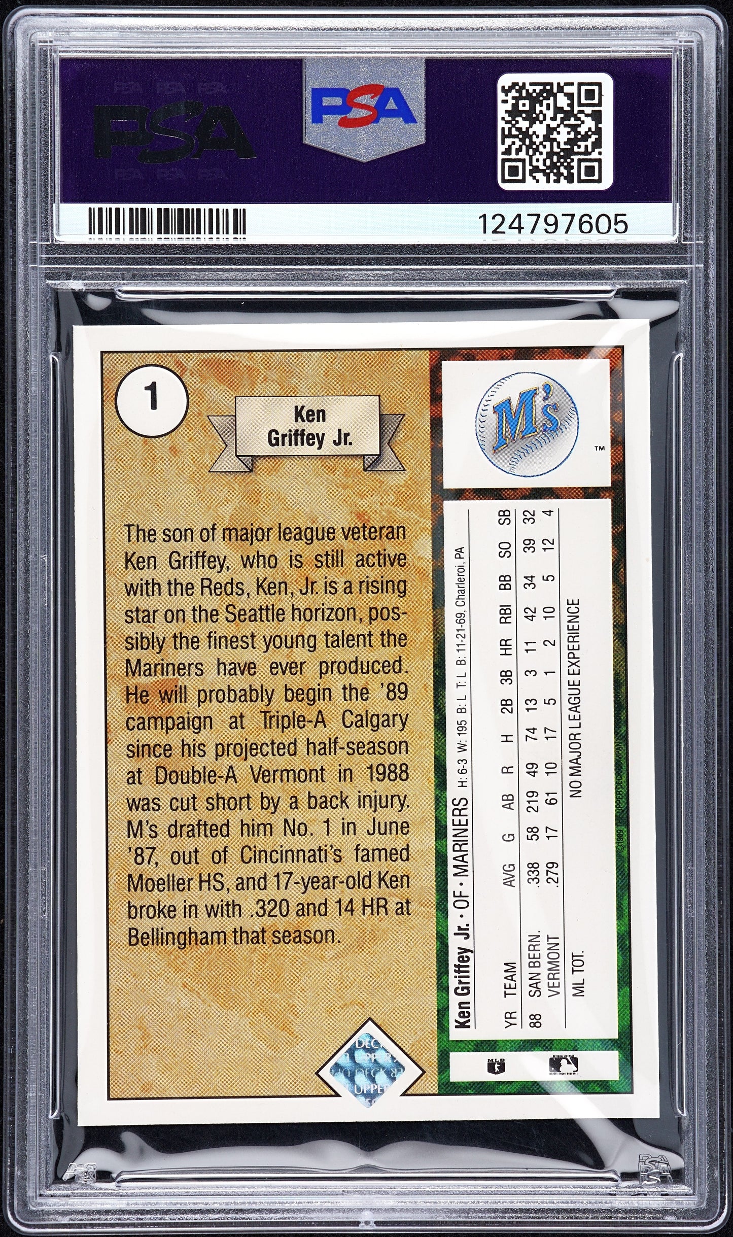 1989 Upper Deck Ken Griffey JR. #1 Star Rookie PSA 10