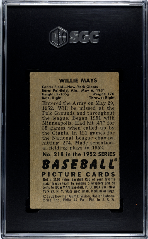 1952 Bowman Willie Mays #218 SGC 3.5