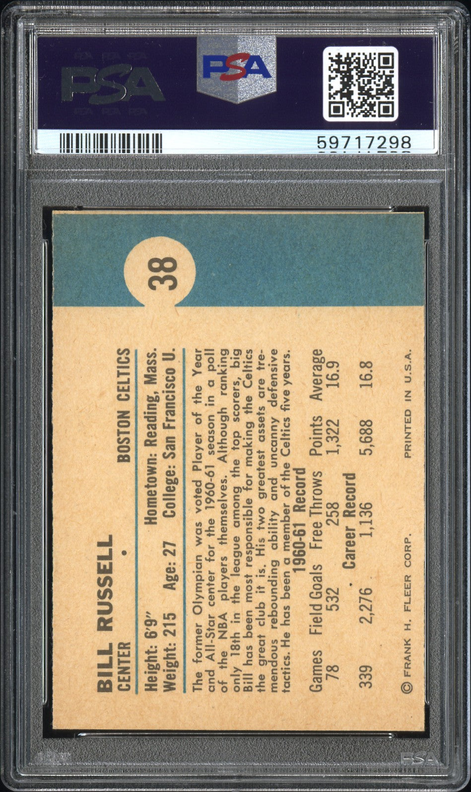 1961 Fleer Bill Russell #38 PSA 5