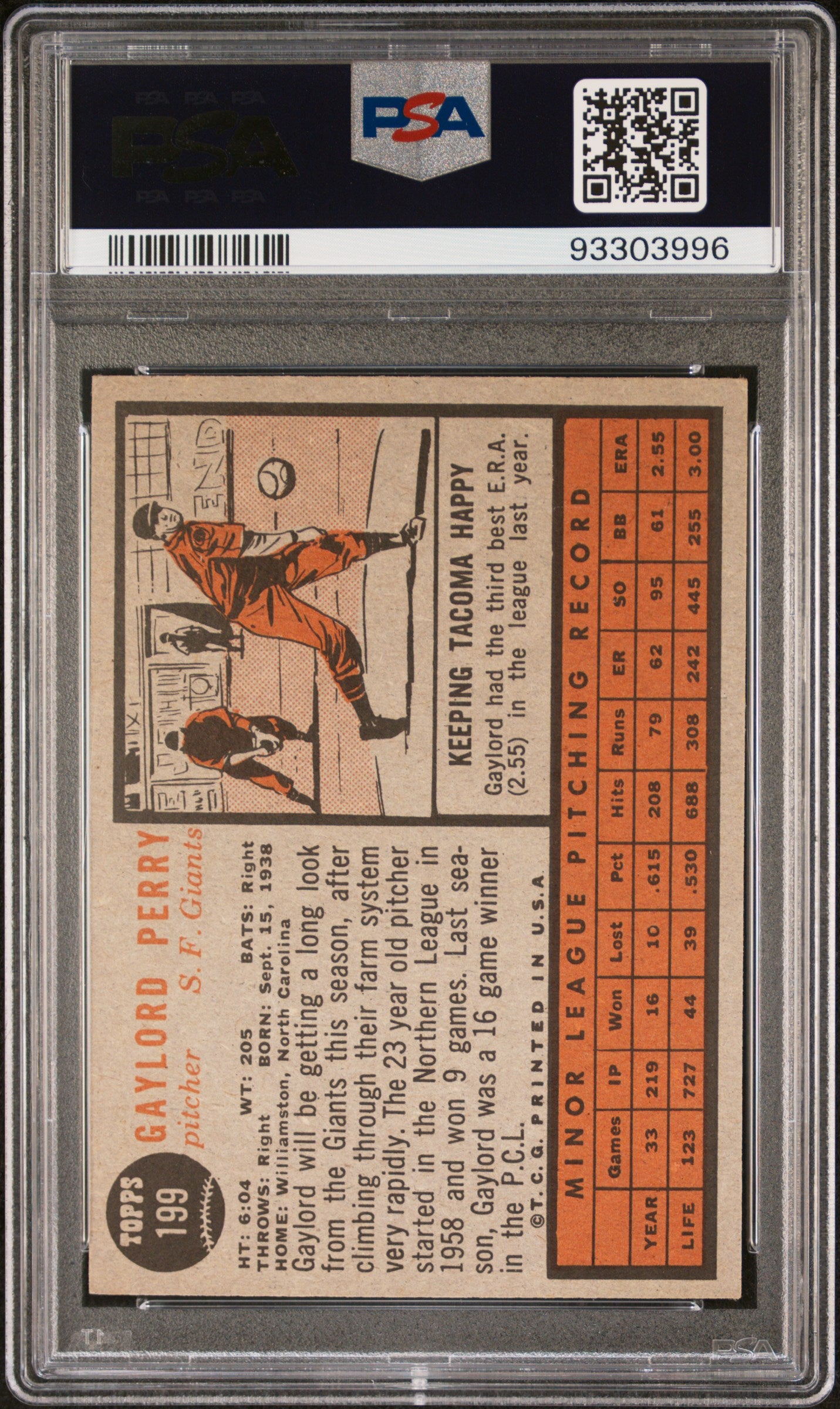 1962 Topps Gaylord Perry #199 Star Rookie PSA 4