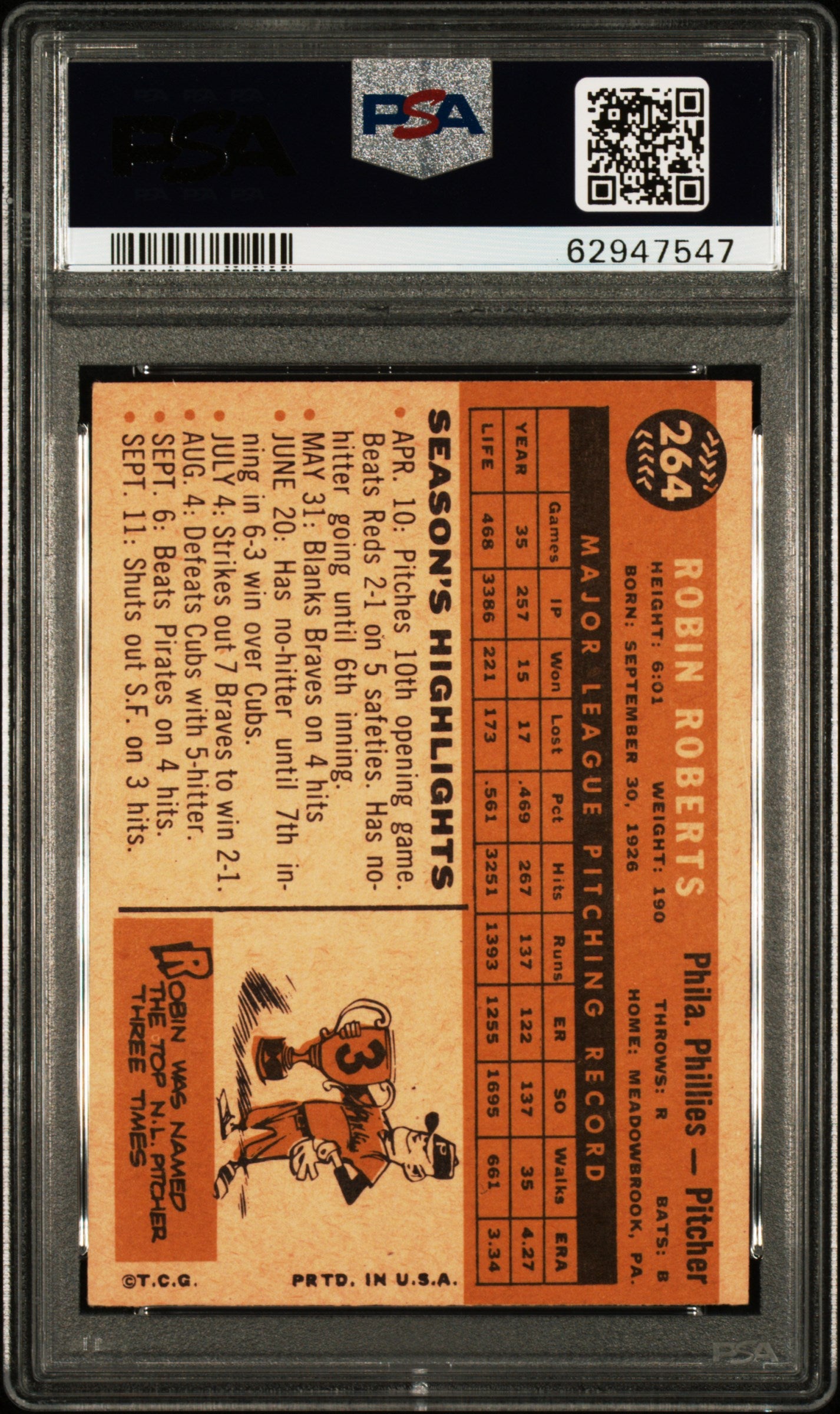 1960 Topps Robin Roberts #264 PSA 7
