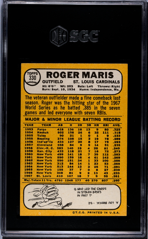 1968 Topps Roger Maris #330 SGC 4