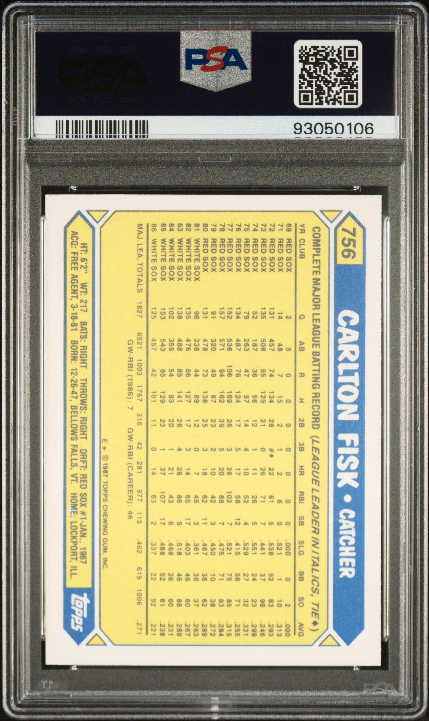 1987 Topps Tiffany Carlton Fisk #756 PSA 10