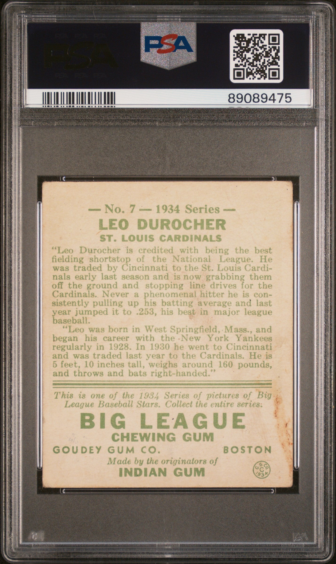 1934 Goudey Leo Durocher #7 PSA 2