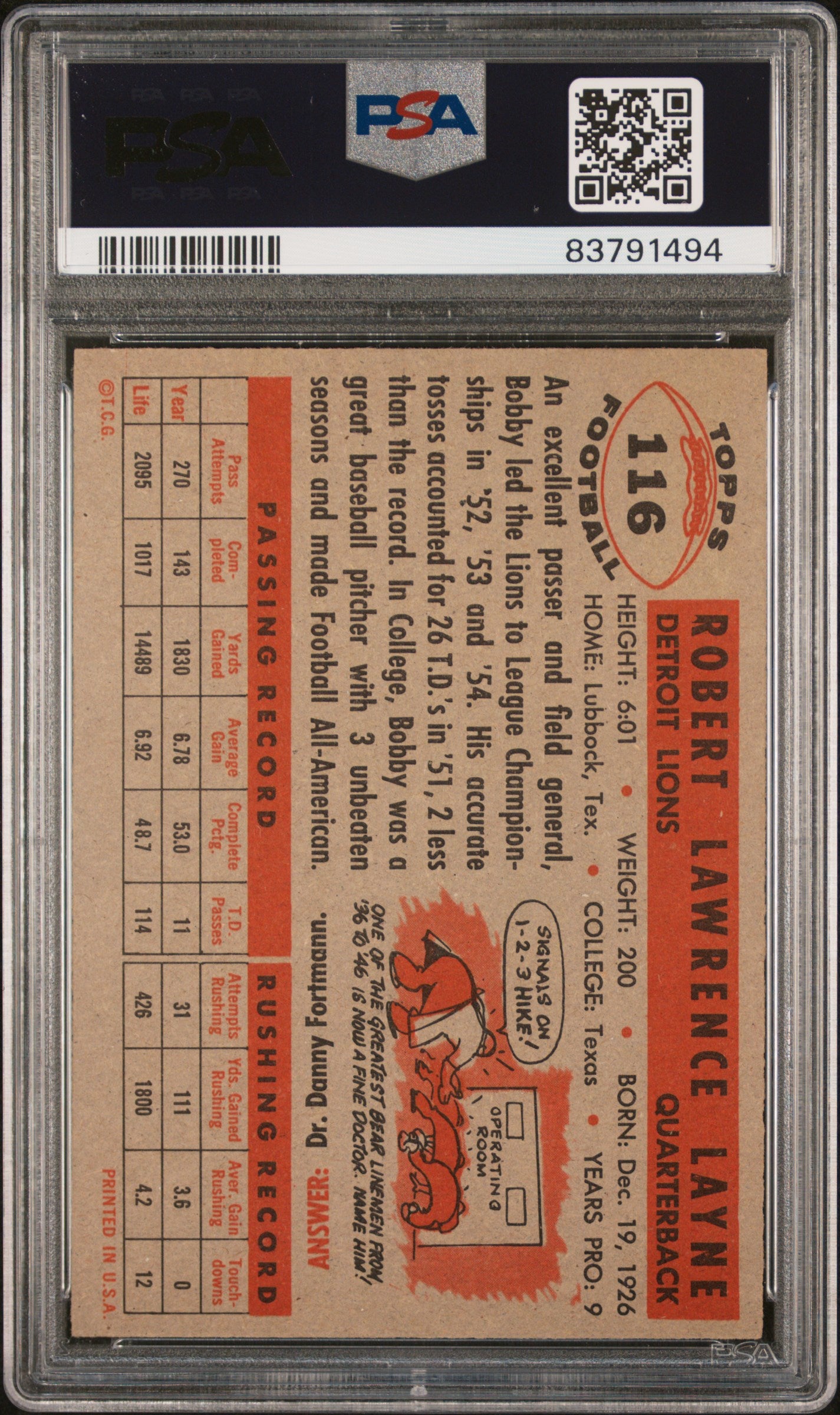 1956 Topps Bobby Layne #116 PSA 7
