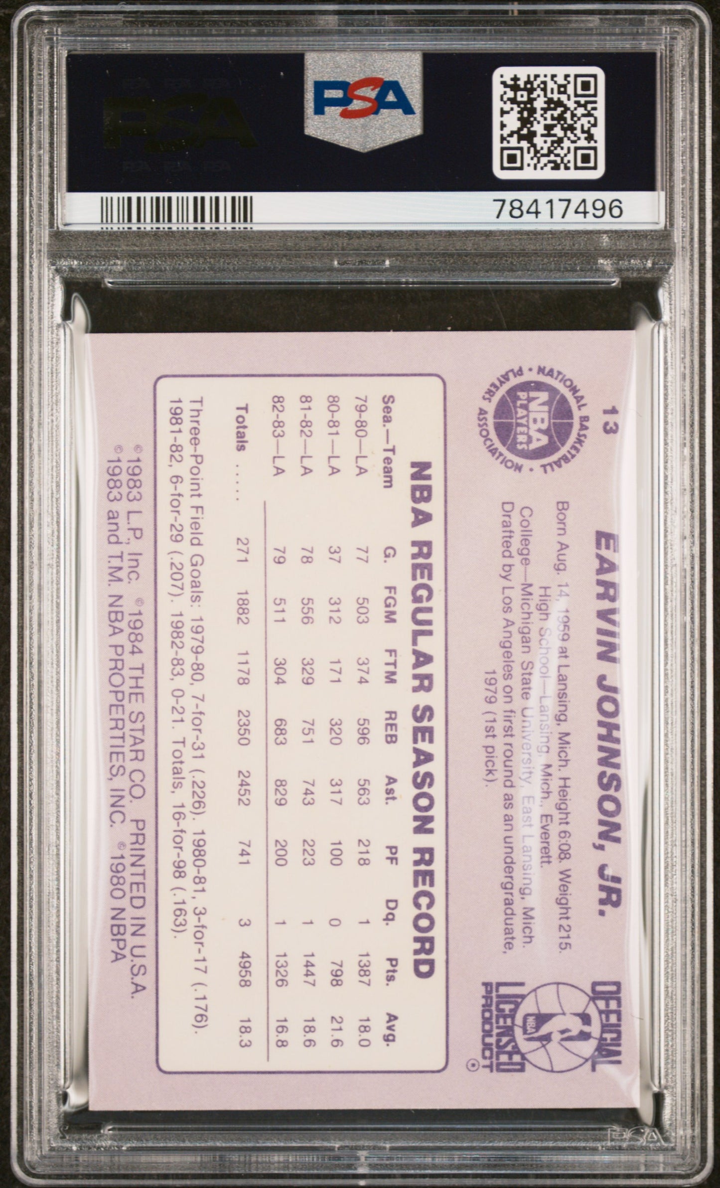 1983-84 Star Magic Johnson #13 PSA 8