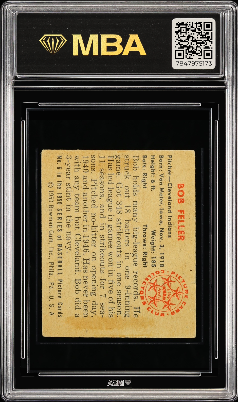 1950 Bowman Bob Feller #6 MBA 2