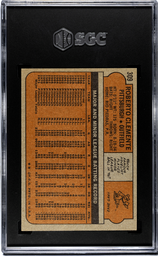 1972 Topps Roberto Clemente #309 SGC 8.5